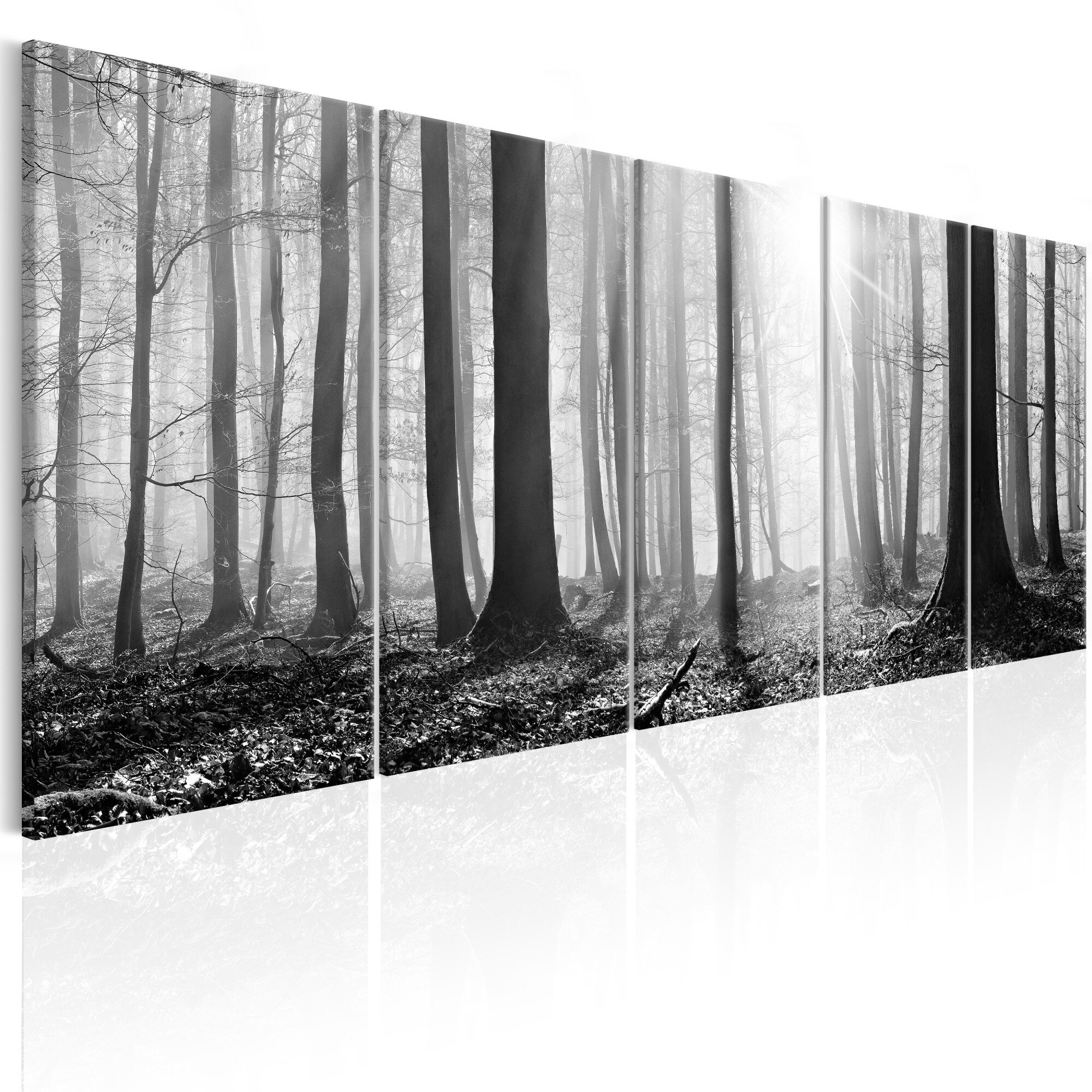 Tablou canvas 5 piese - Padurea monocroma - 200x80 cm