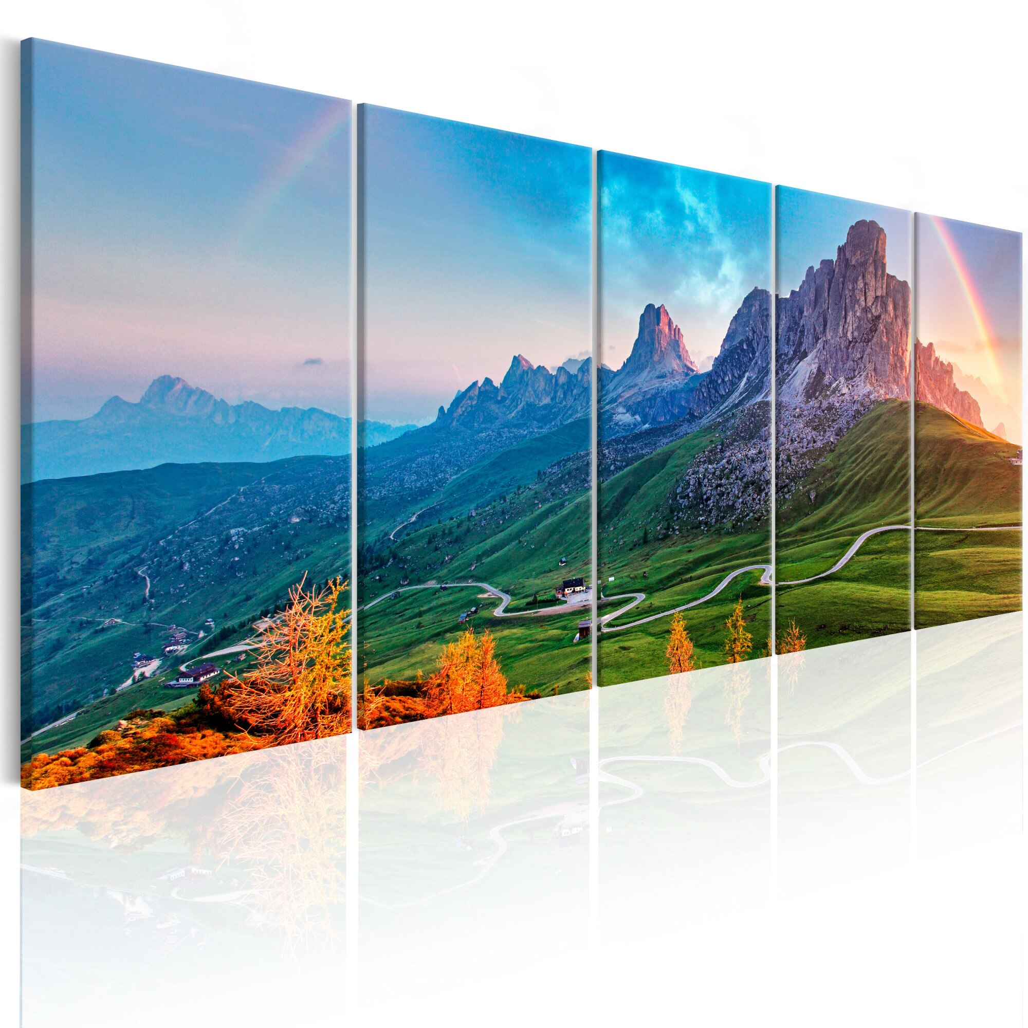 Tablou canvas 5 piese - Curcubeul In Alpi I - 225x90 cm
