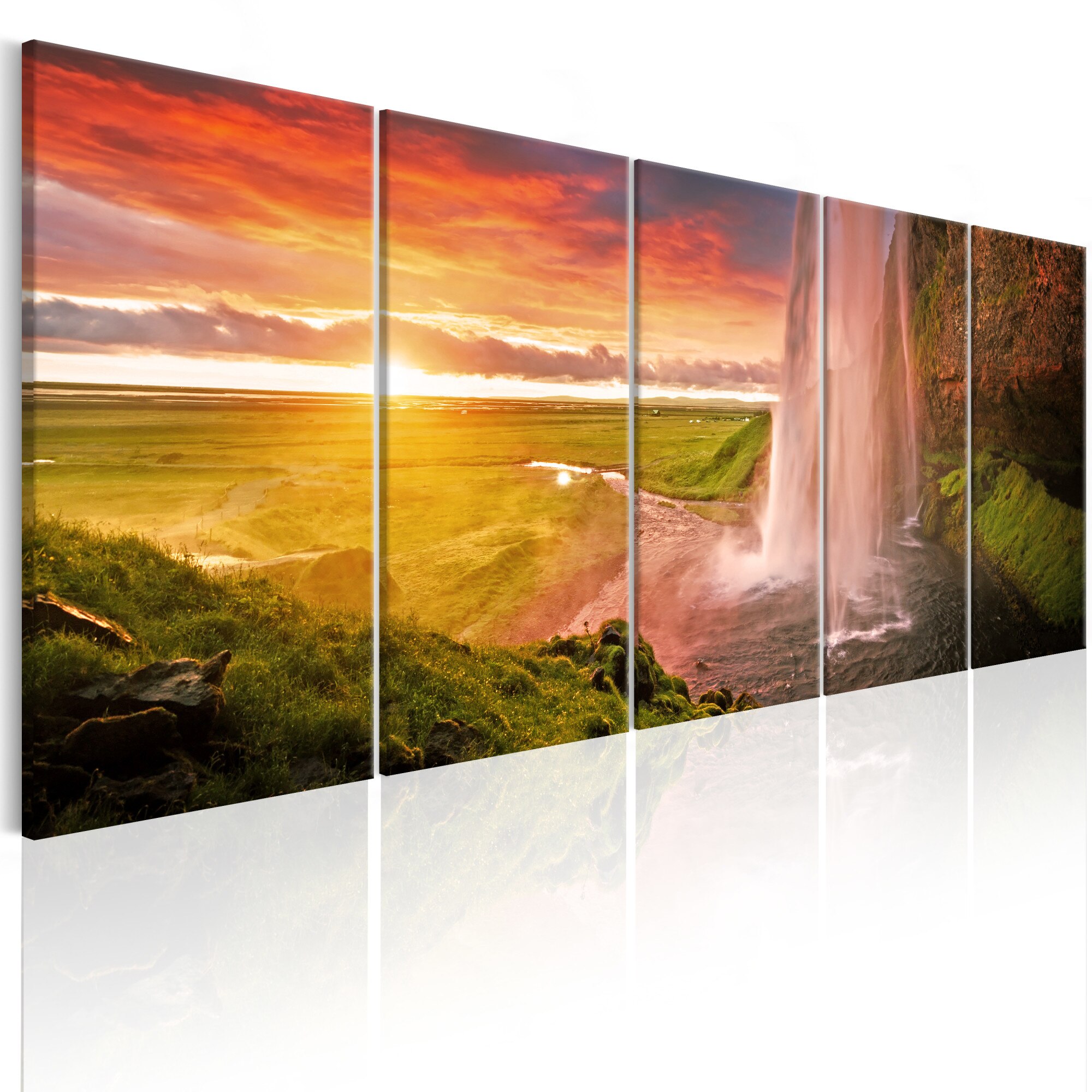 Tablou canvas 5 piese - Cascada Seljalandsfoss I - 225x90 cm