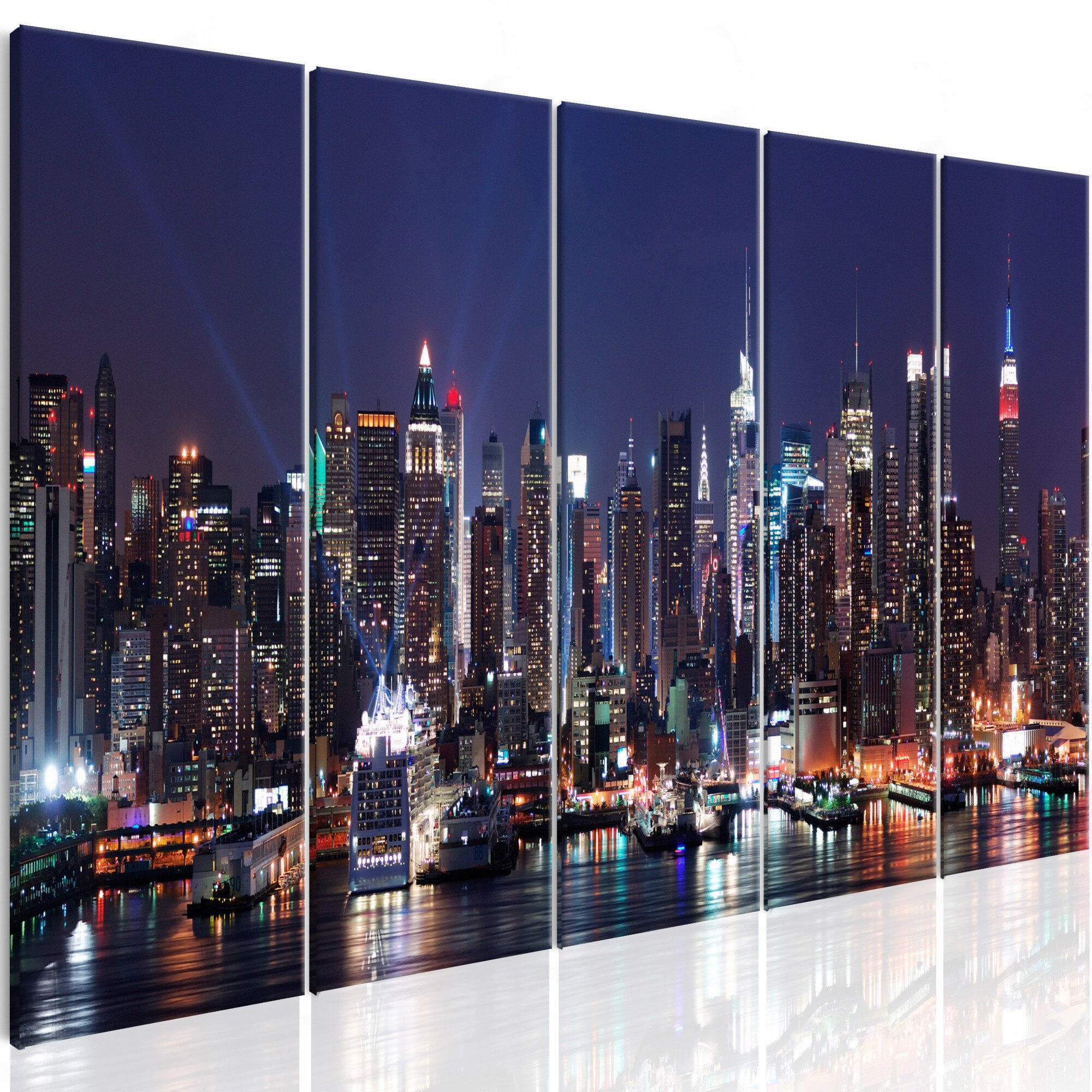 Tablou canvas 5 piese - New York: Live by Night - 225x90 cm