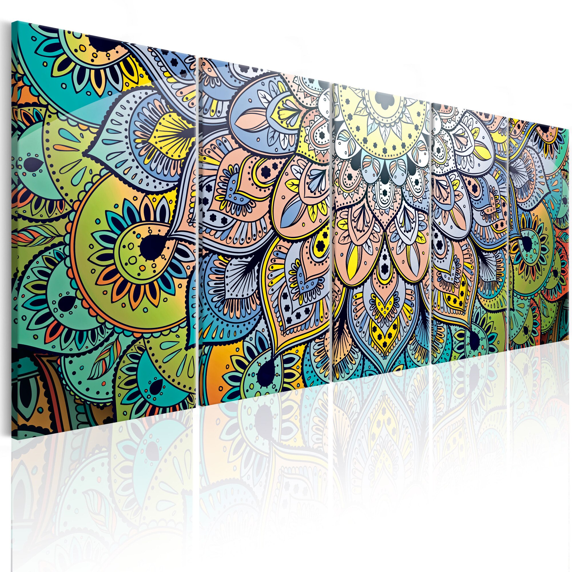 Tablou canvas 5 piese - Mandala: Coada paunului - 200x80 cm