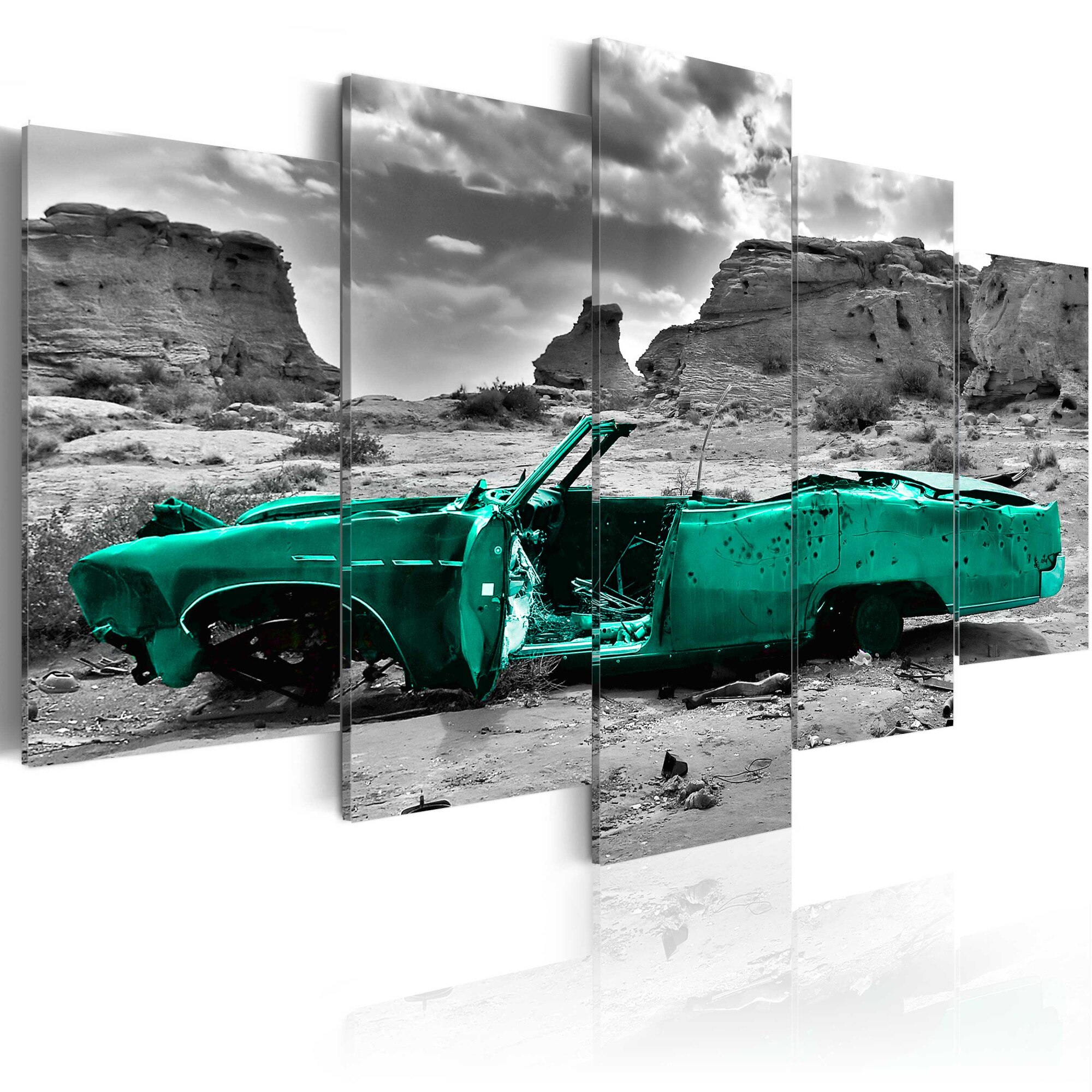 Tablou canvas 5 piese - Vehicul verde - 100x50 cm