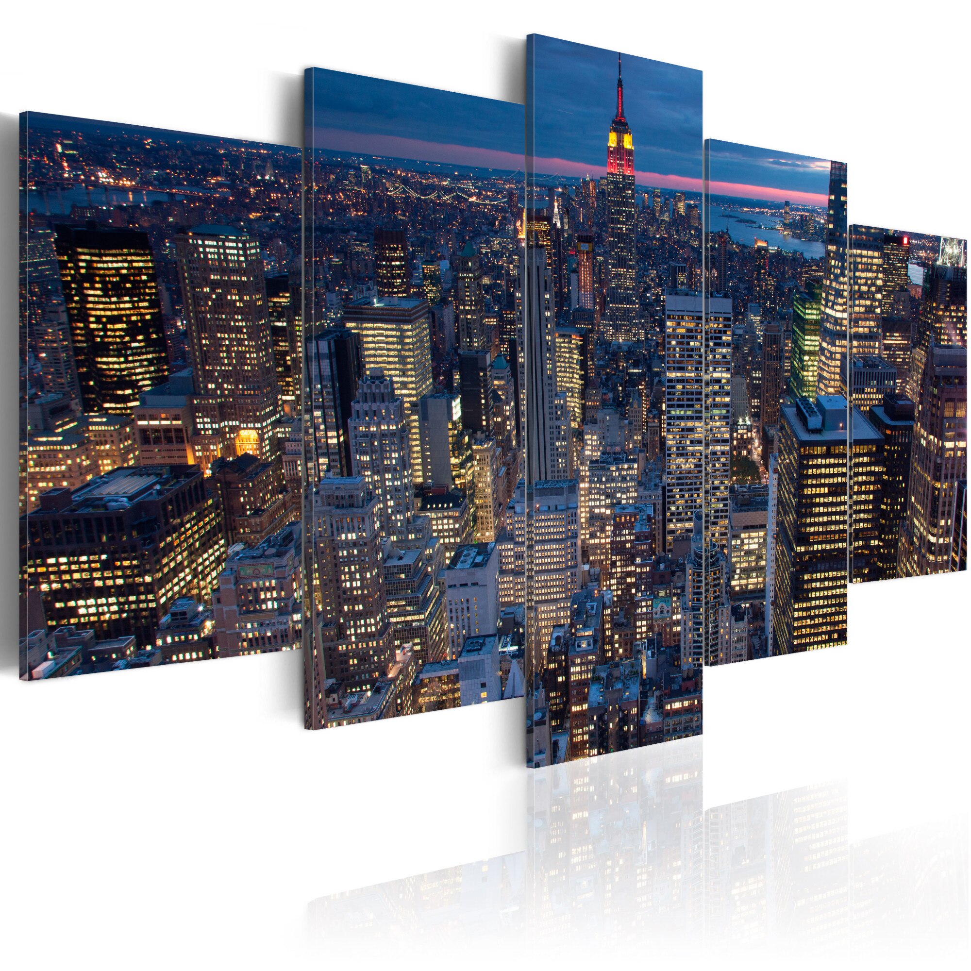 Tablou canvas 5 piese - Noapte buna New York! - 100x50 cm