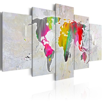 Tablou canvas 5 piese - Ilustratia lumii - 100x50 cm