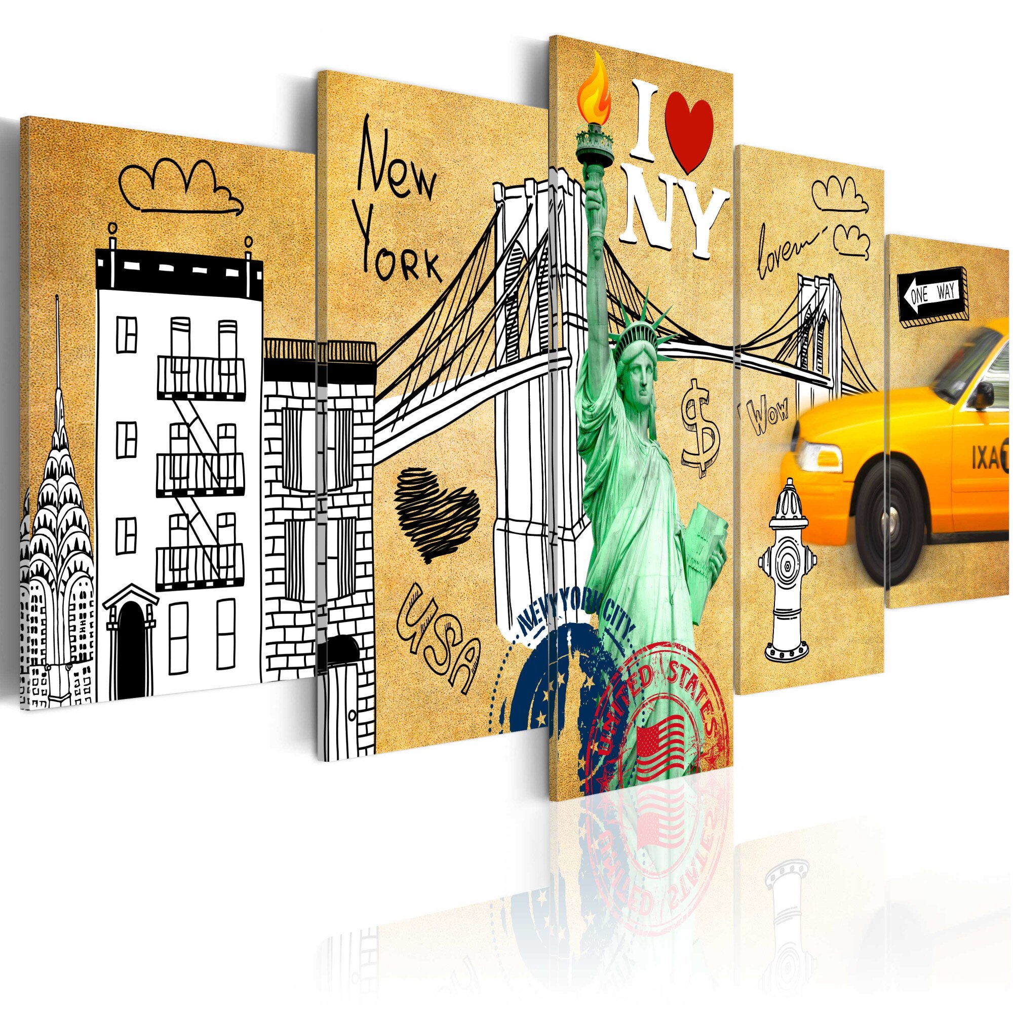 Tablou canvas 5 piese - Ilove New Jork City - 100x50 cm