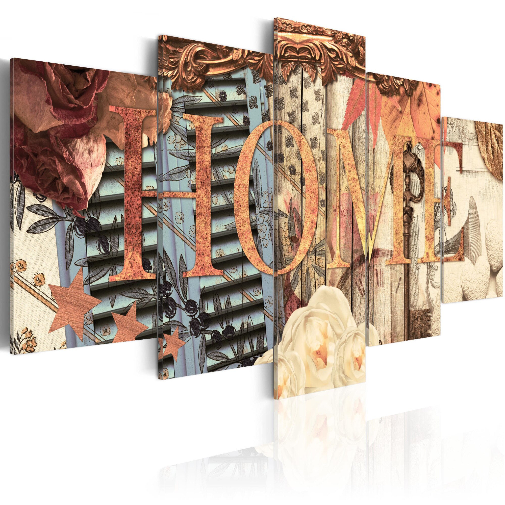Tablou canvas 5 piese - Acasa (Retro) - 200x100 cm