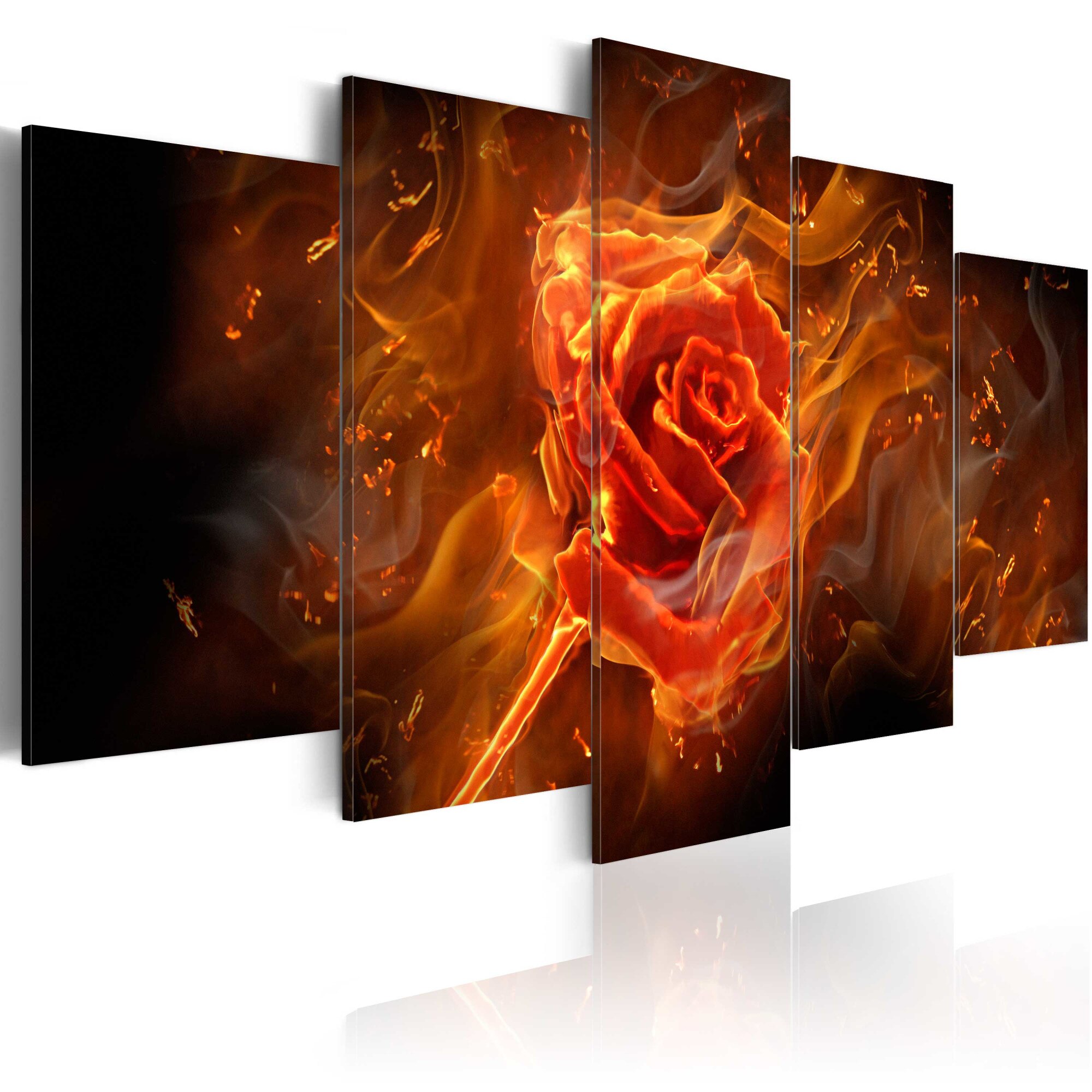 Tablou canvas 5 piese - Flaming Rose - 200x100 cm
