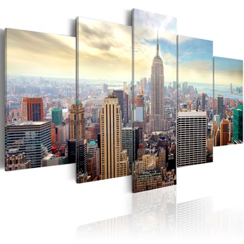Tablou canvas 5 piese - Dimineata In New York City - 100x50 cm Tablou canvas 5 piese - Dimineata In New York City - 100x50 cm