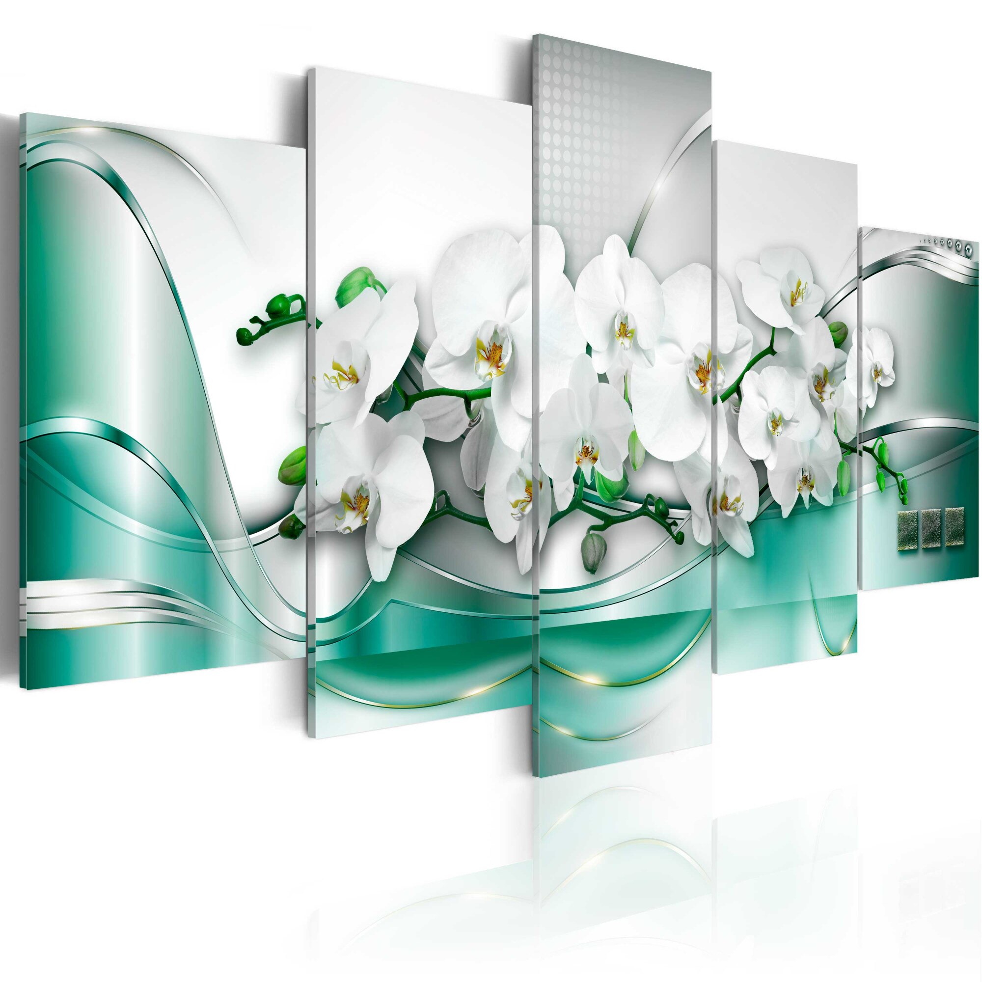 Tablou canvas 5 piese - Celadon Ribbon - 200x100 cm