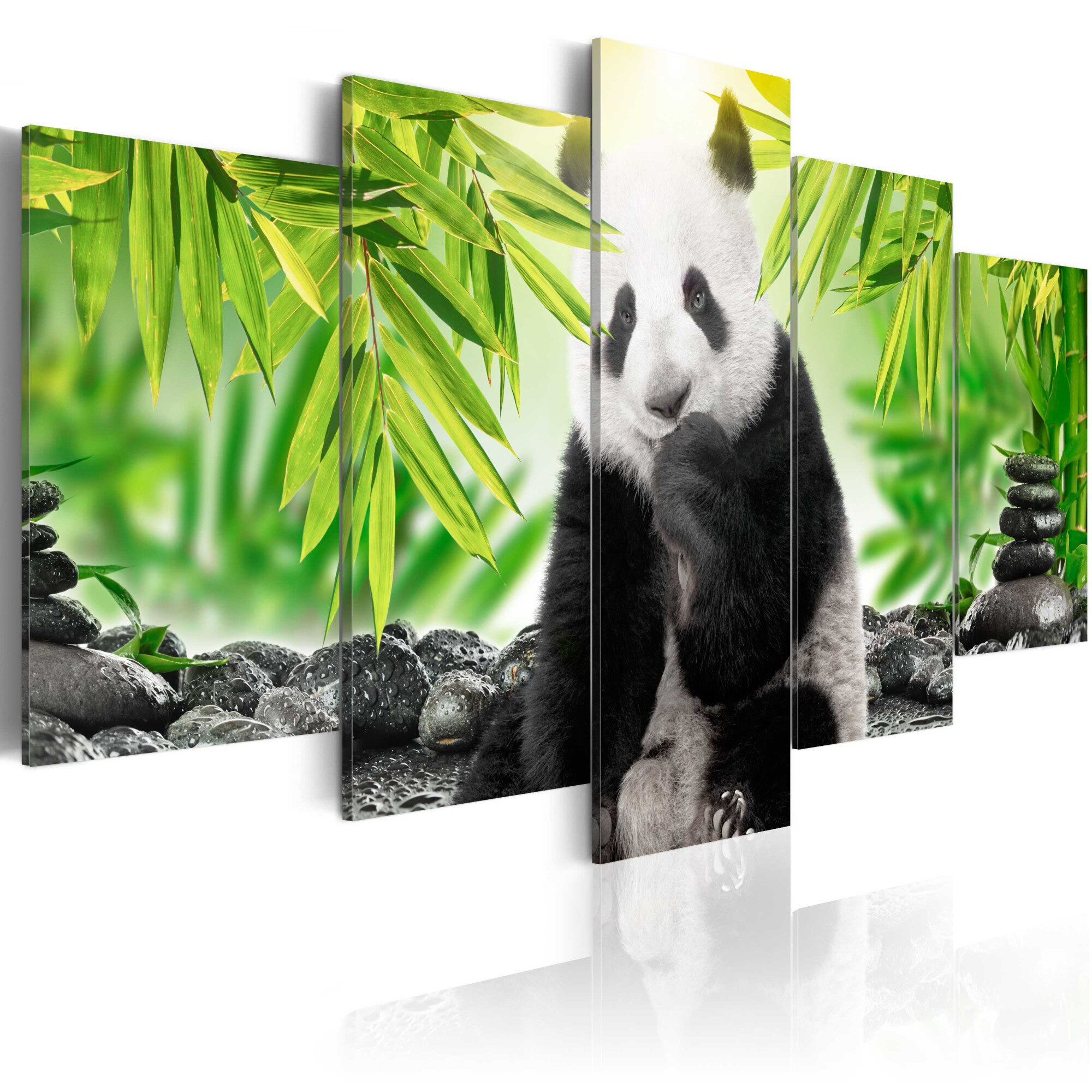Tablou canvas 5 piese - Panda dulce - 100x50 cm