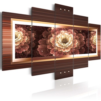 Tablou canvas 5 piese - Gerbera de aur - 100x50 cm Tablou canvas 5 piese - Gerbera de aur - 100x50 cm