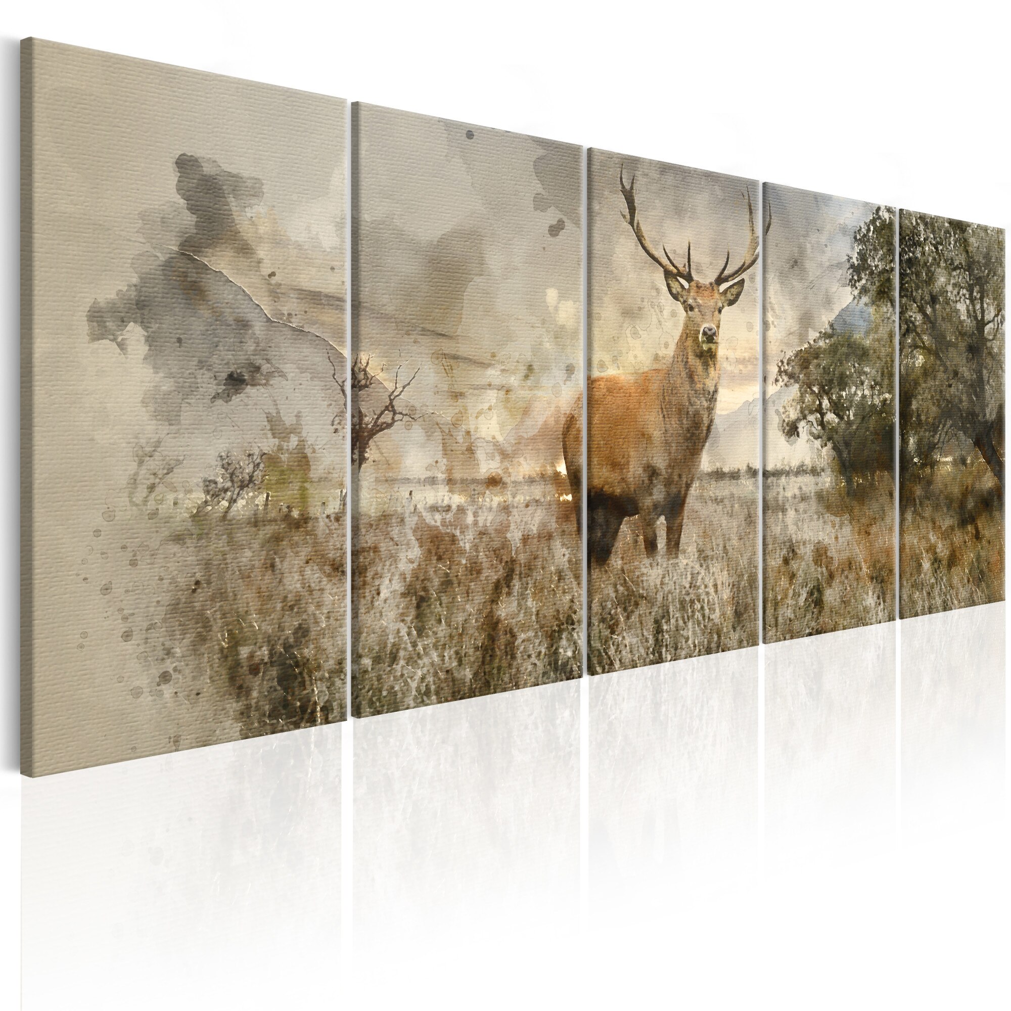 Tablou canvas 5 piese - Acuarela Deer I - 200x80 cm