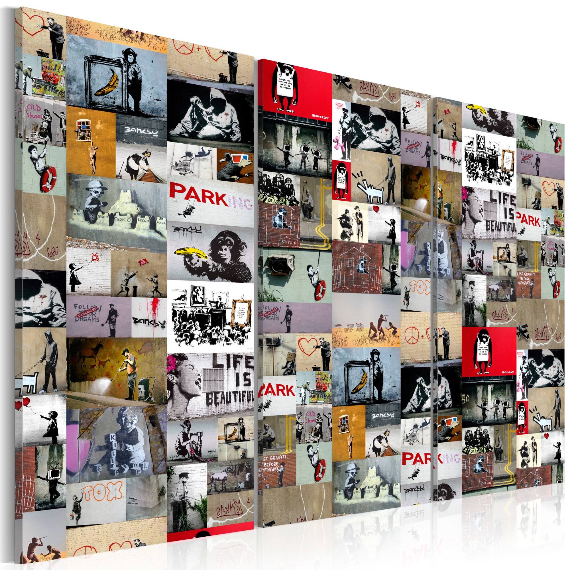 Tablou canvas 3 piese - Arta colajului: Banksy III - 120x80 cm