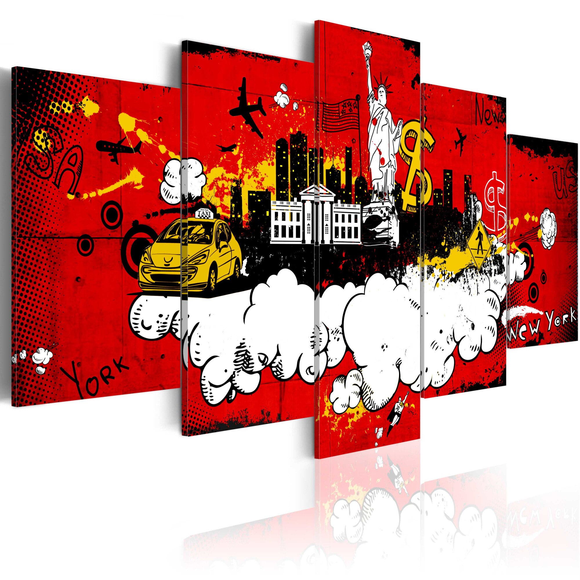 Tablou canvas 5 piese - New York: comic - 200x100 cm
