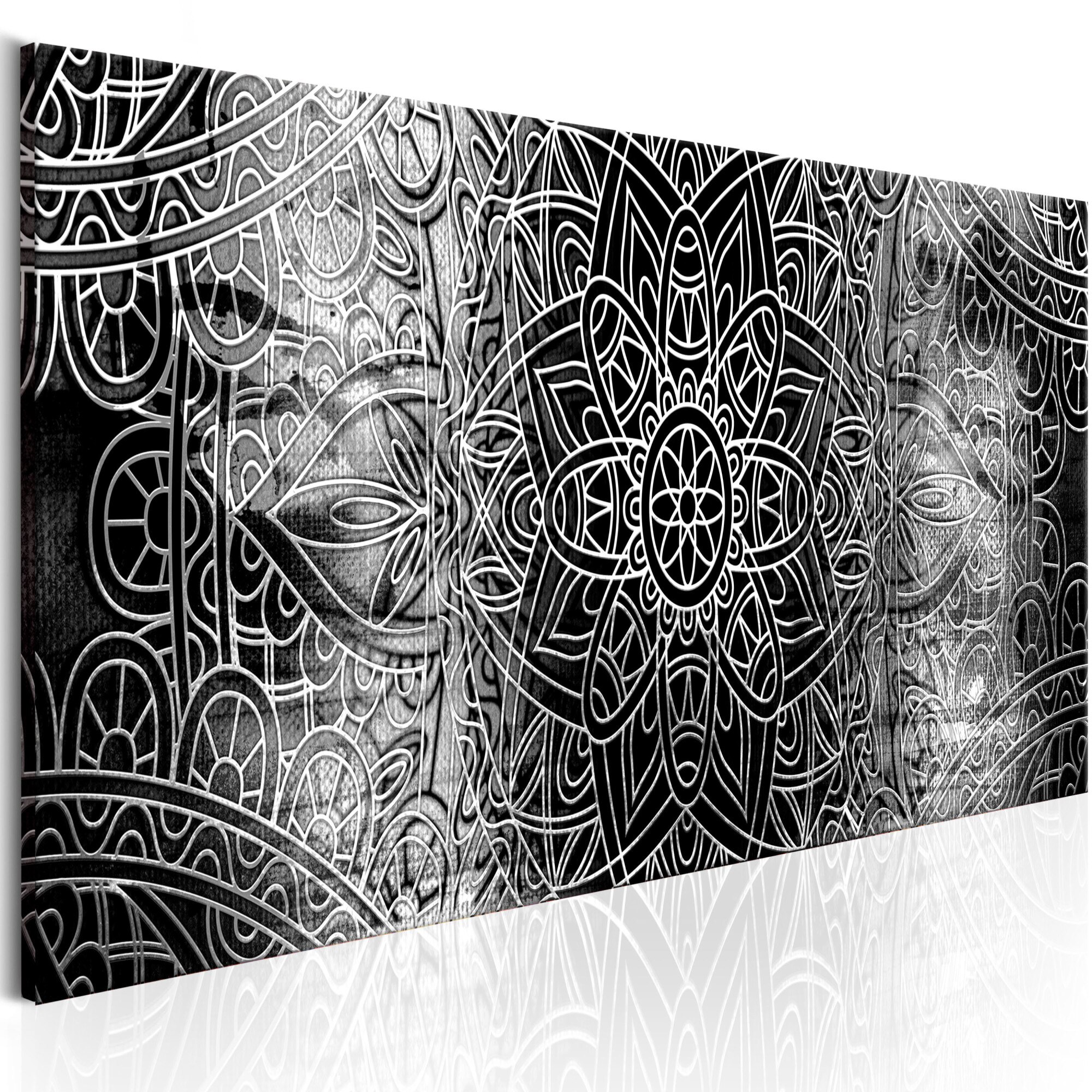 Tablou canvas - Mandala: Adancimi de gri - 135x45 cm