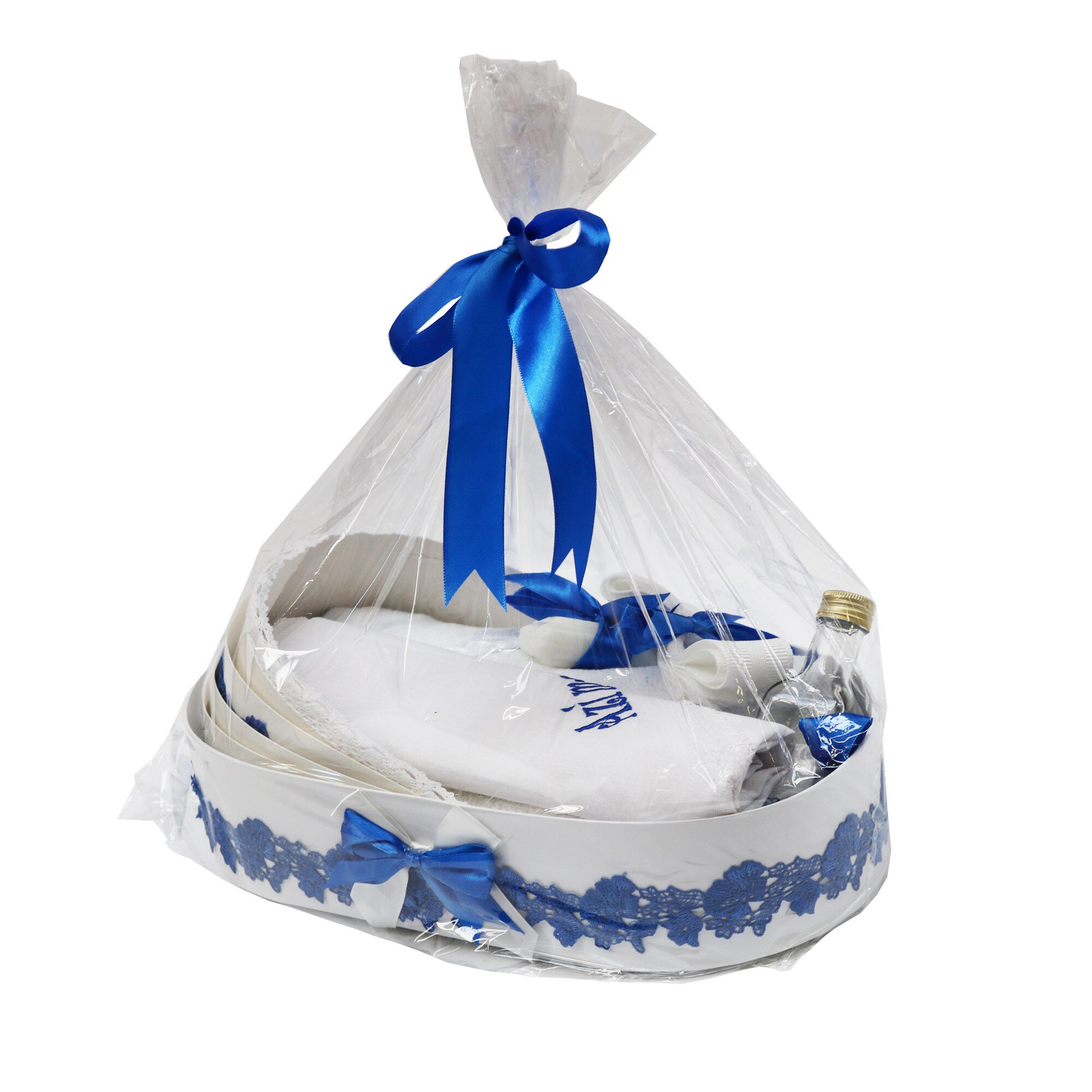 Trusou pentru botez, 6 piese, alb/albastru, dae1528