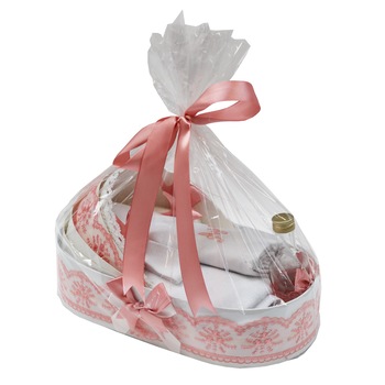 Trusou pentru botez, 6 piese, alb/roz, dae1529 Trusou pentru botez, 6 piese, alb/roz, dae1529