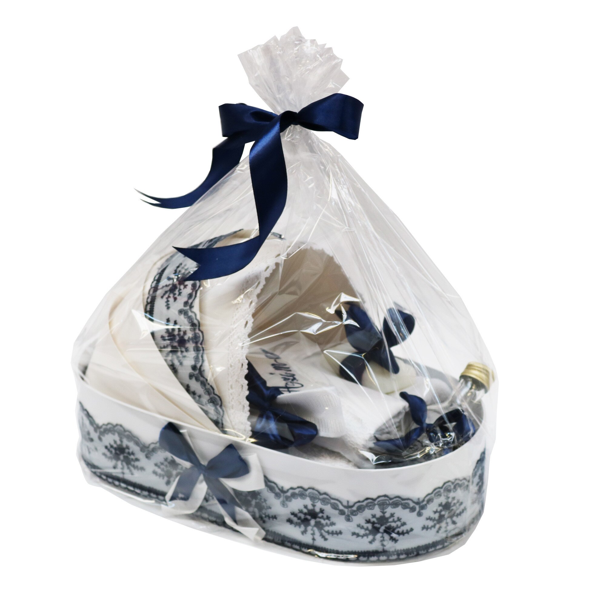 Trusou pentru botez, 6 piese, alb/bleumarin, dae1530