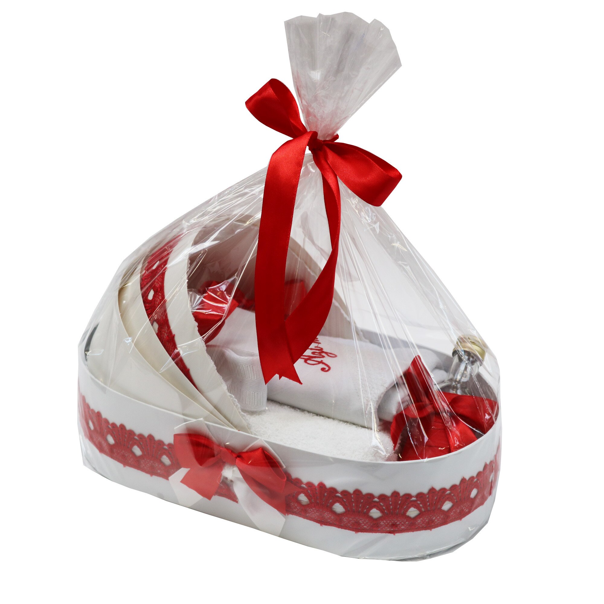 Trusou pentru botez, 6 piese, alb/rosu, dae1531