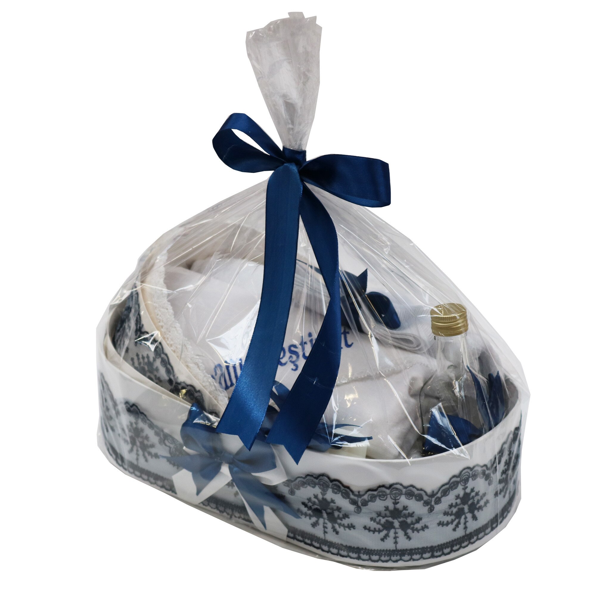 Trusou pentru botez, 6 piese, alb/bleumarin, dae1532