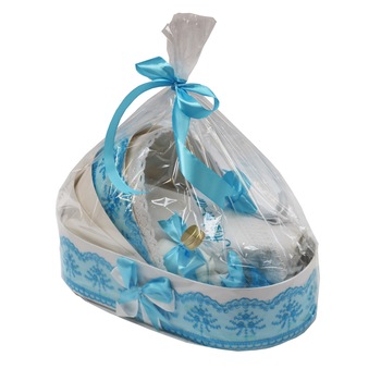 Trusou pentru botez, 6 piese, alb/bleu, dae1526 Trusou pentru botez, 6 piese, alb/bleu, dae1526