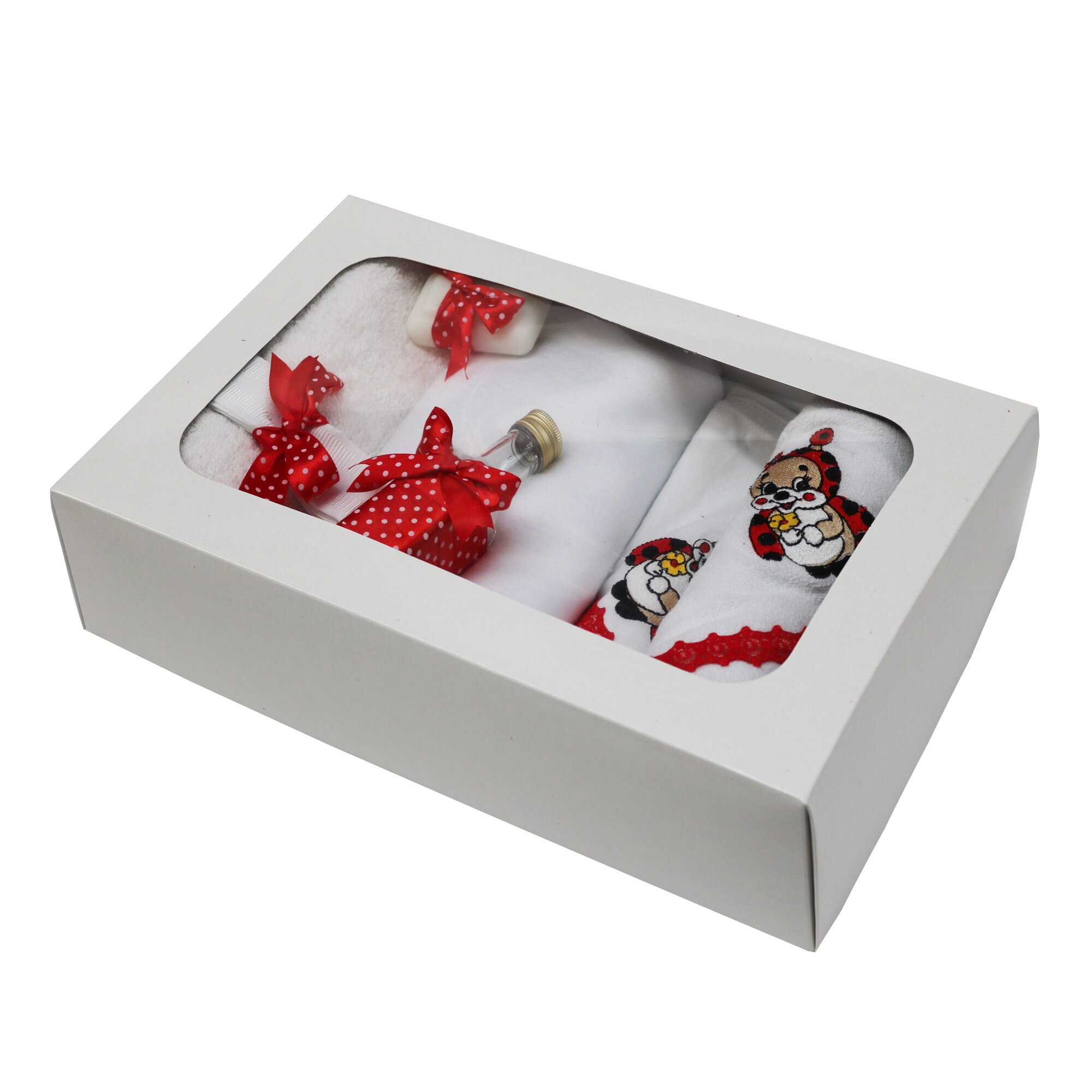 Trusou pentru botez, 7 piese, alb/rosu, dae1536