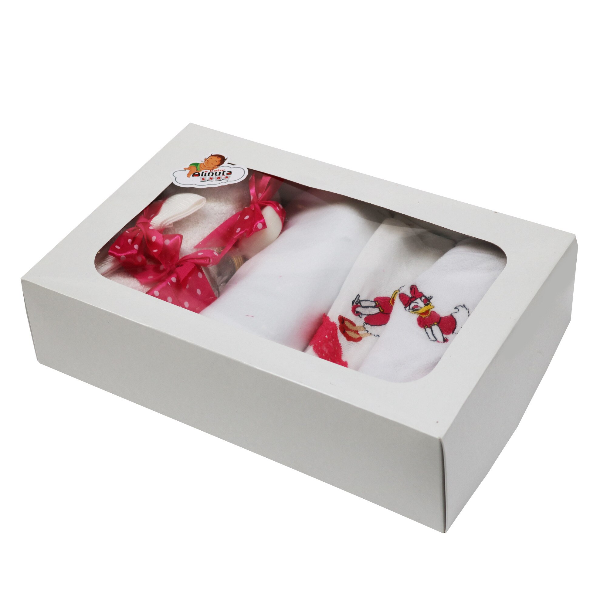 Trusou pentru botez, 7 piese, alb/ciclam, dae1537