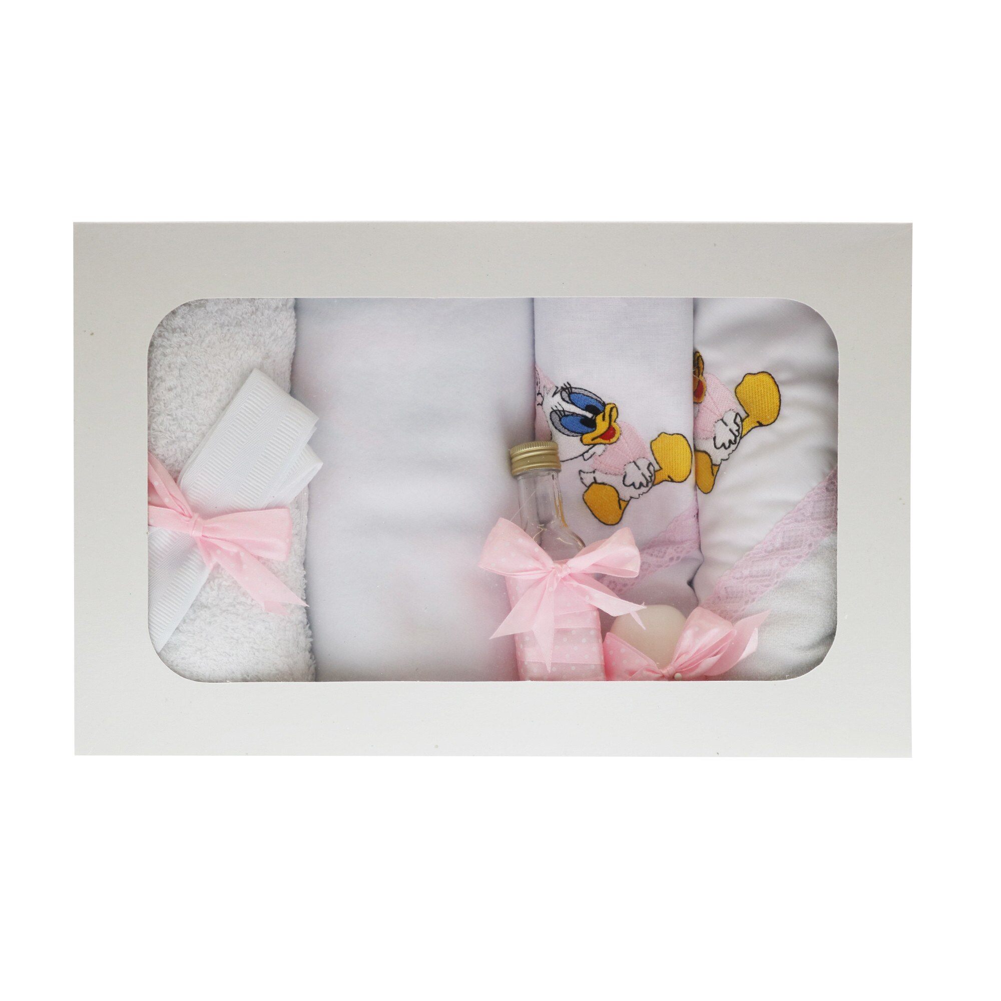 Trusou pentru botez, 7 piese, alb/roz, dae1538