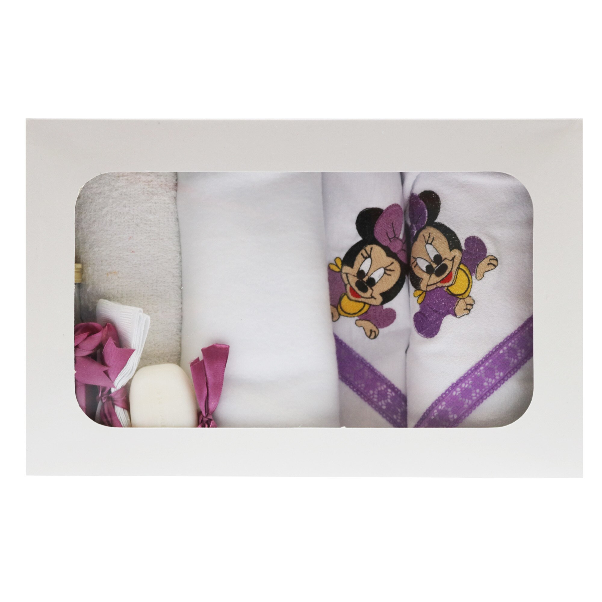 Trusou pentru botez, 7 piese, alb/mov, dae1554