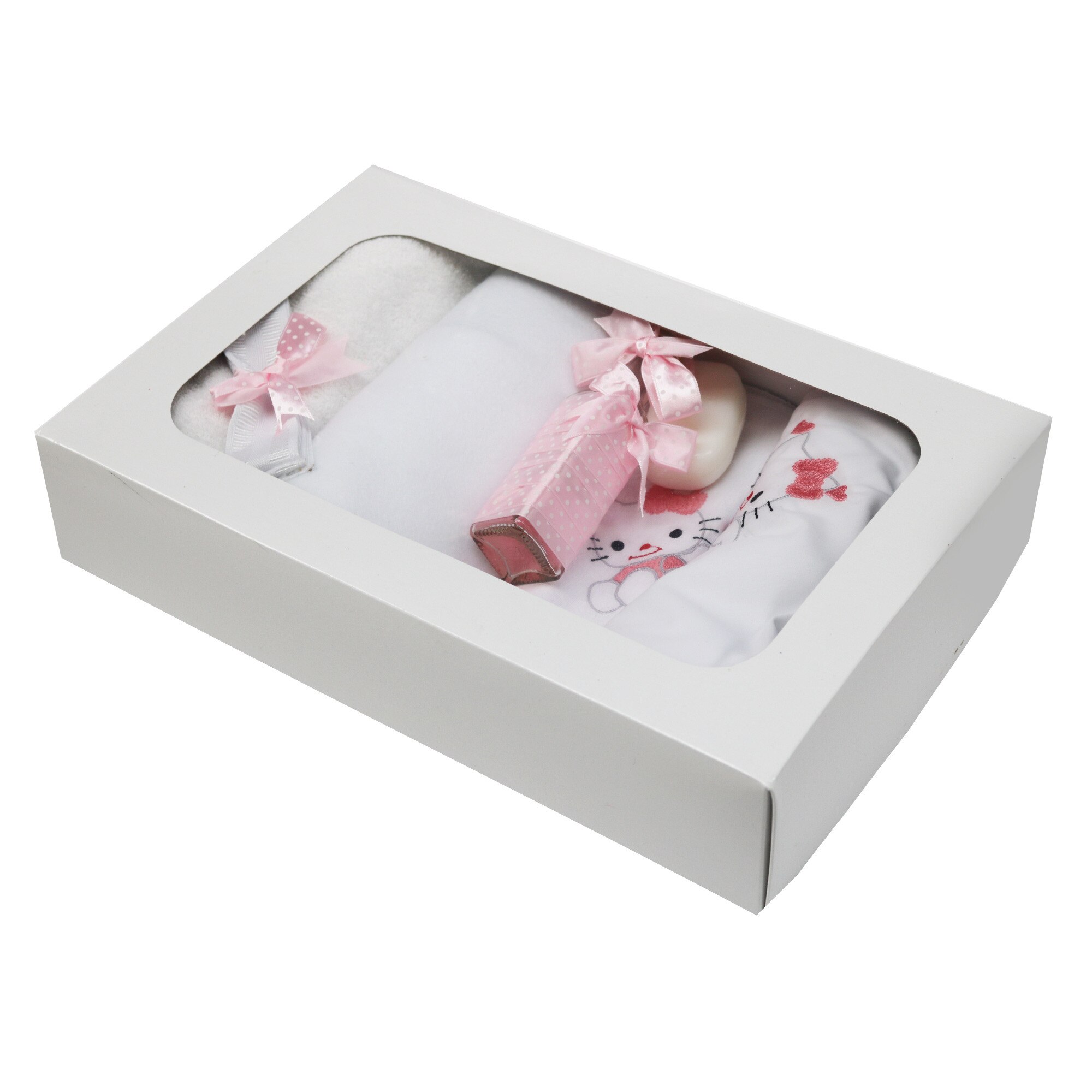 Trusou pentru botez, 7 piese, alb/roz, dae1553