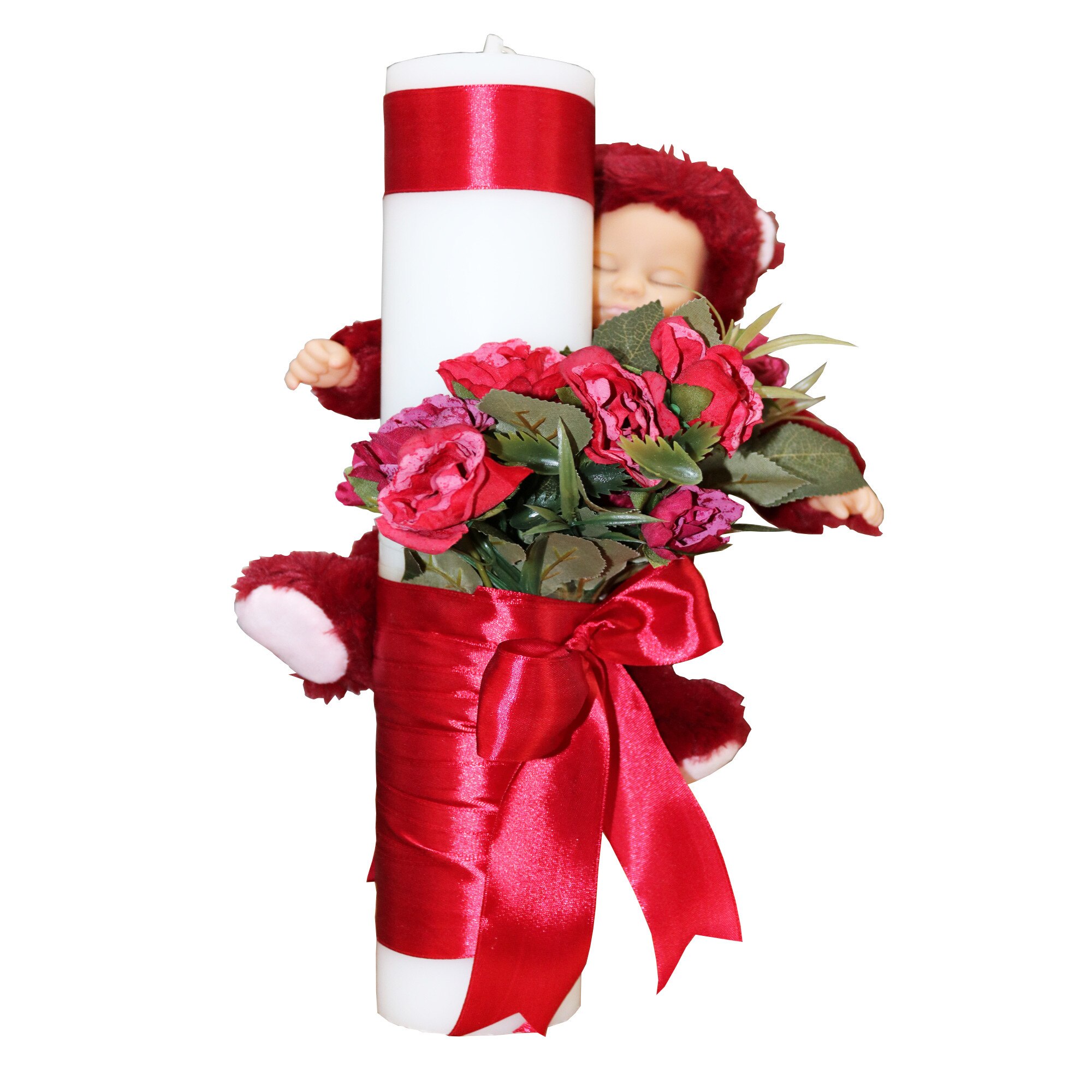 Lumanare pentru botez, rosu 45x7 cm, dae1581