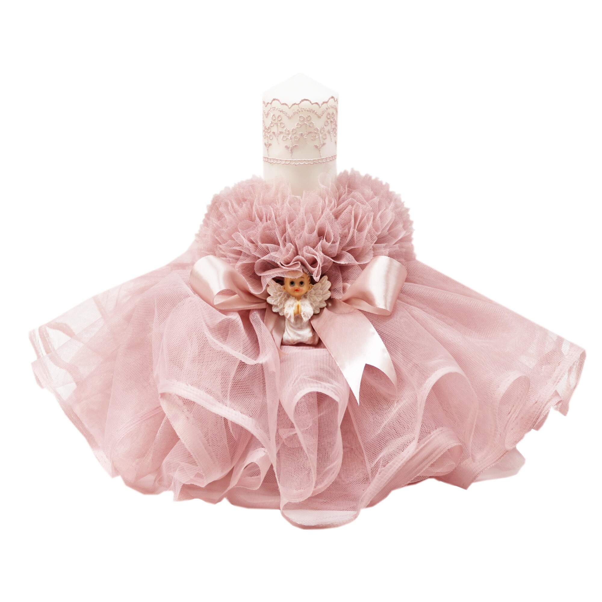 Lumanare pentru botez, roz pudrat, 30x7 cm, dae1602