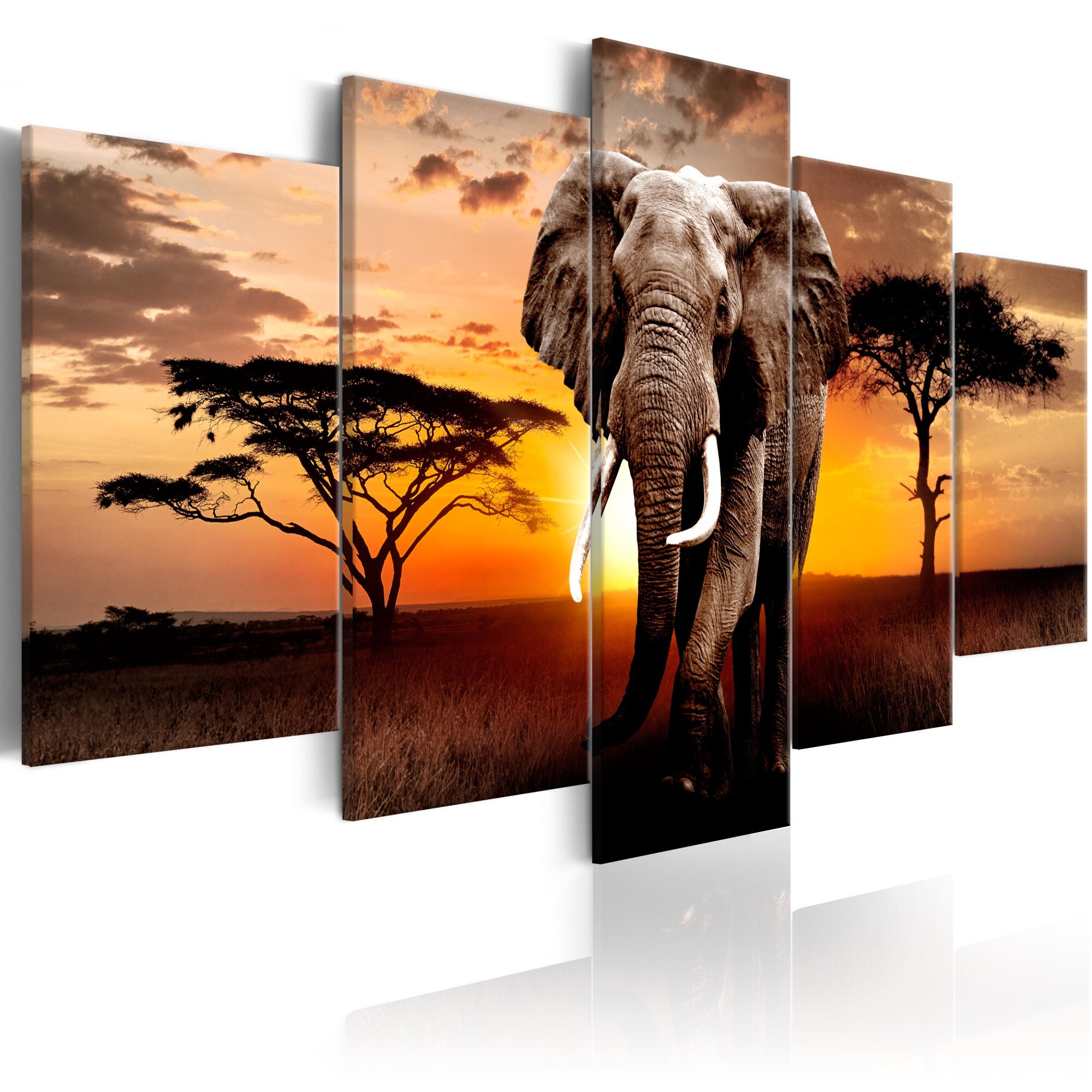 Tablou canvas 5 piese - Elephant Migration - 200x100 cm