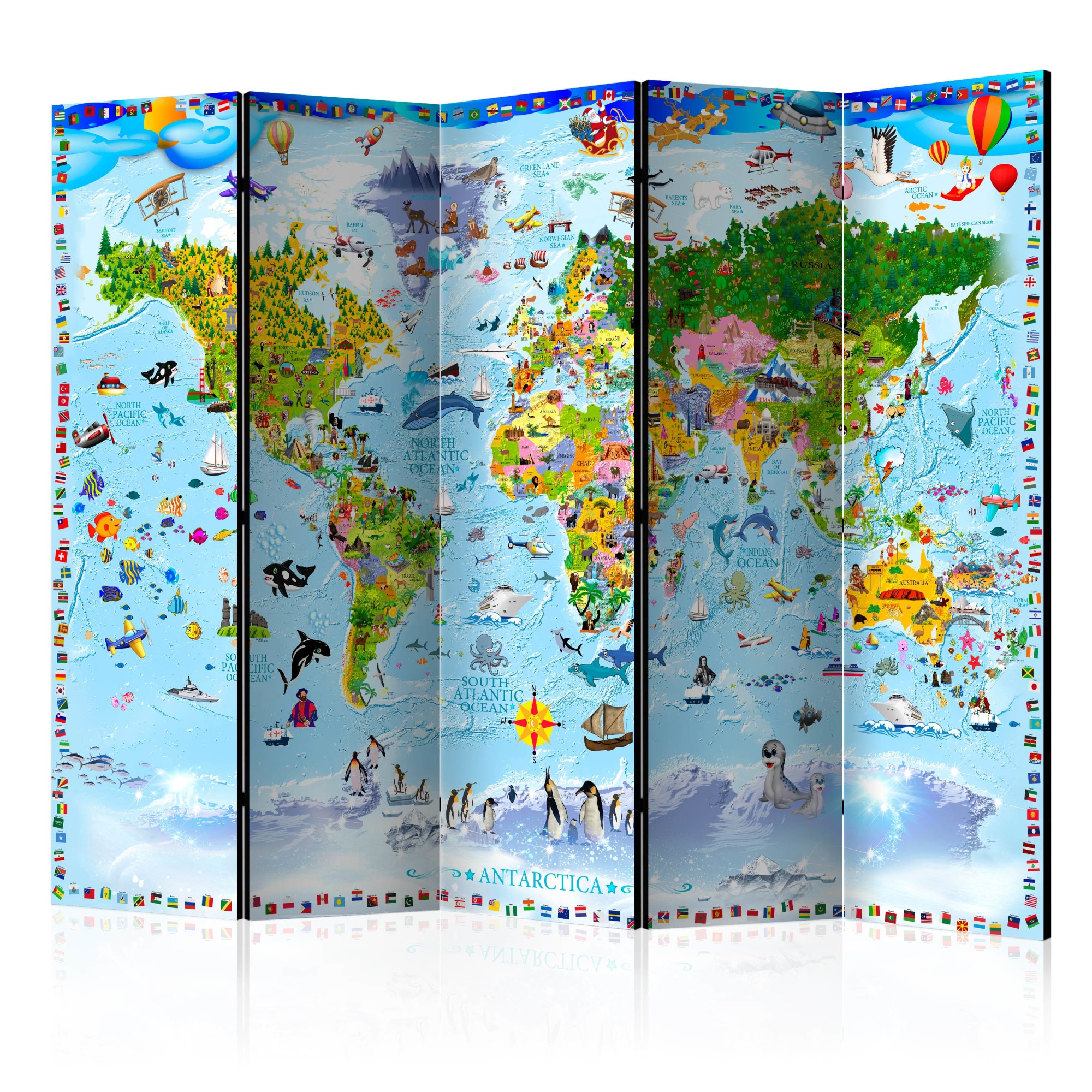 Paravan din 5 parti - World Map for Kids II - 225x172cm