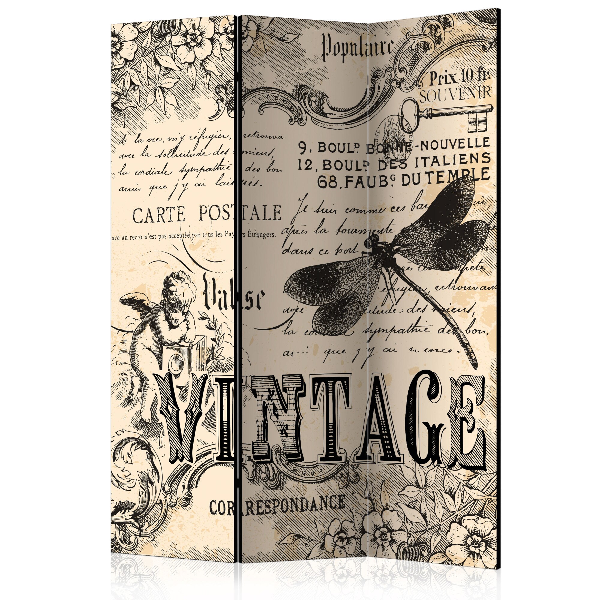 Paravan din 3 parti - Vintage Correspondence - 135x172cm