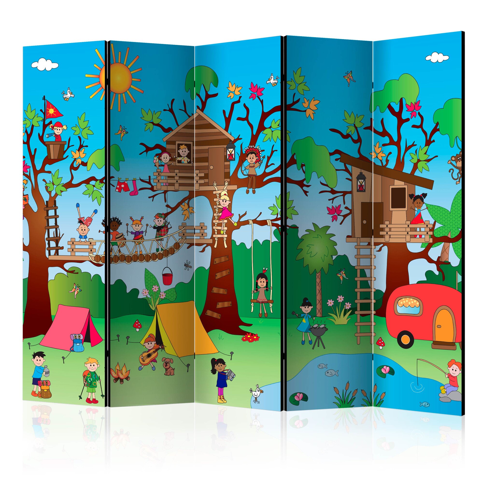 Paravan din 5 parti - Happy Children II - 225x172cm