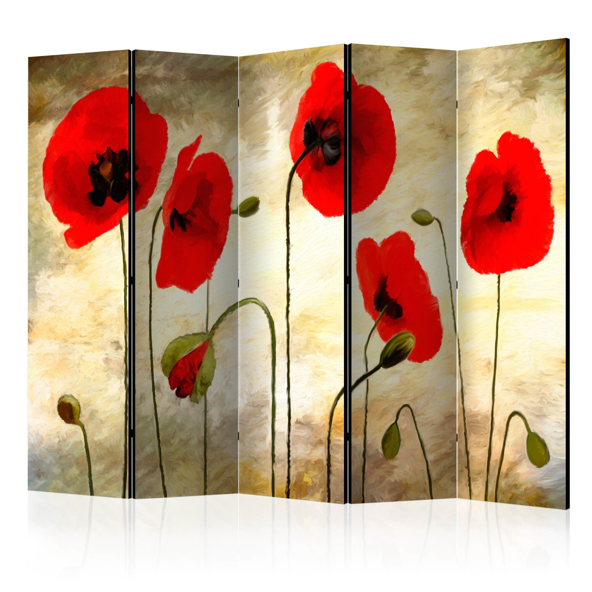Paravan din 5 parti - Golden Field of Poppies II - 225x172cm