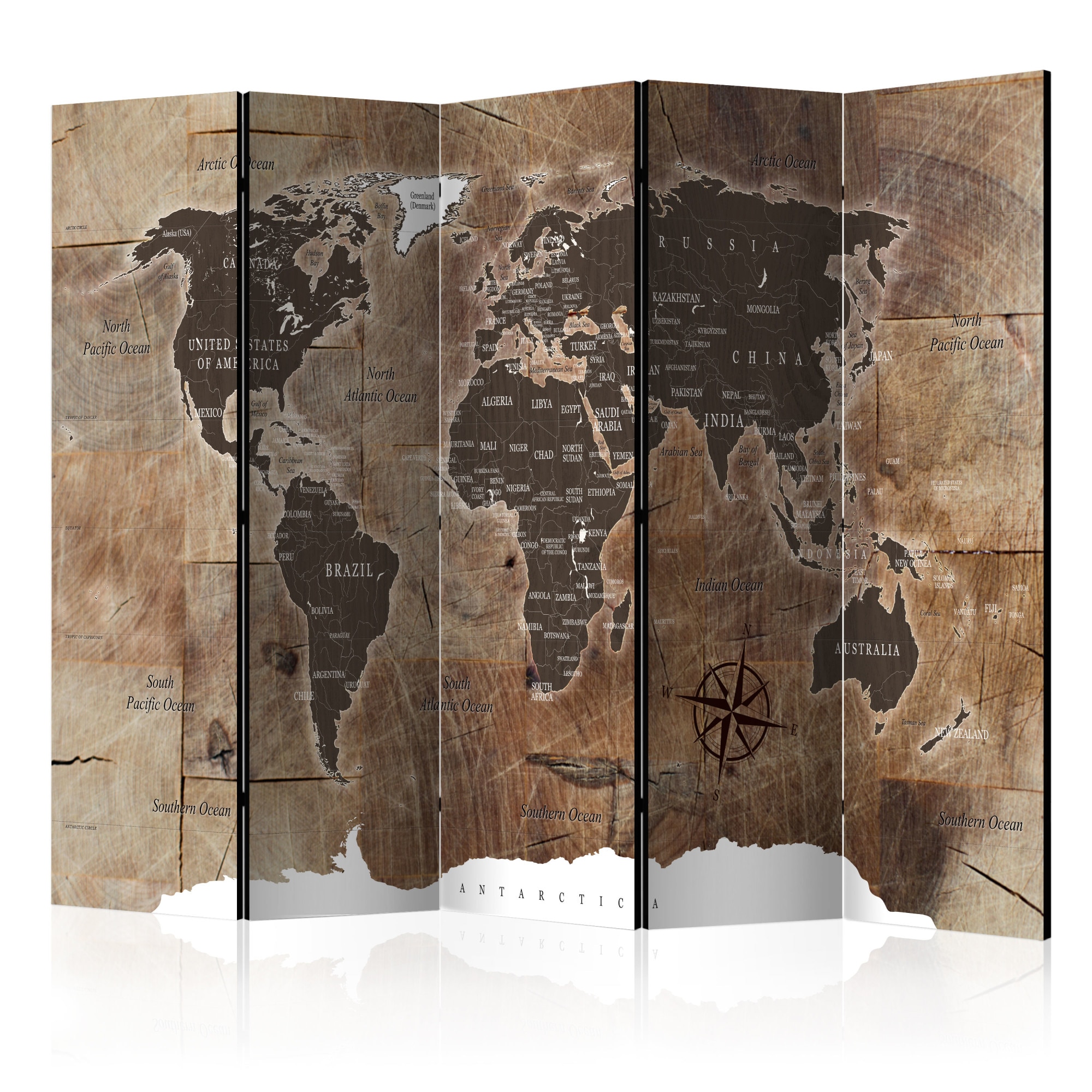 Paravan din 5 parti - Room divider /-/ Map on the wood - 225x172cm