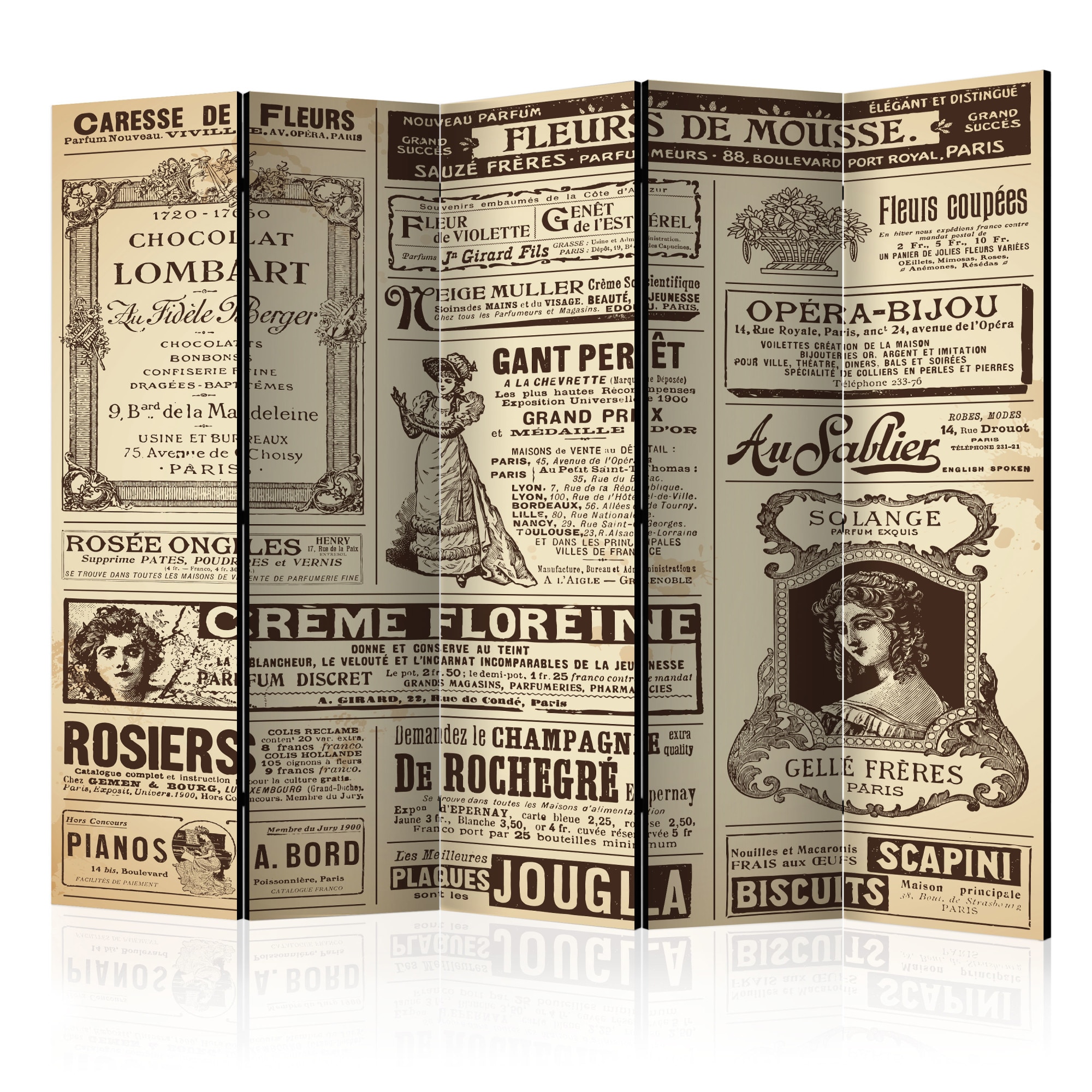 Paravan din 5 parti - Vintage Magazines II - 225x172cm