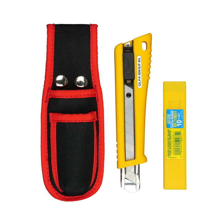 Cutter cu lama de 18 mm, 10 lame de rezerva si suport pt centura Olfa