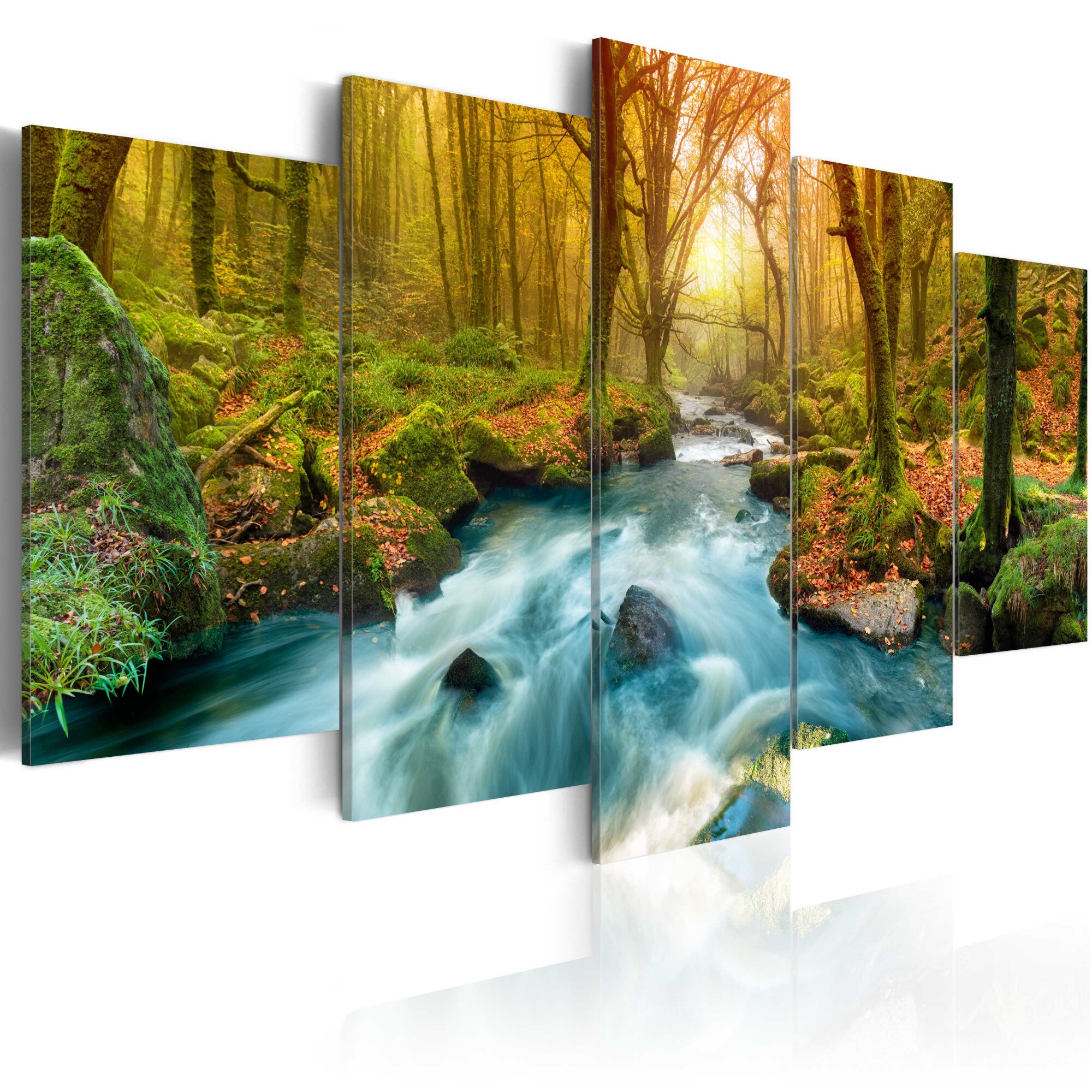 Tablou canvas 5 piese - Dimineata pe rau - 200x100 cm