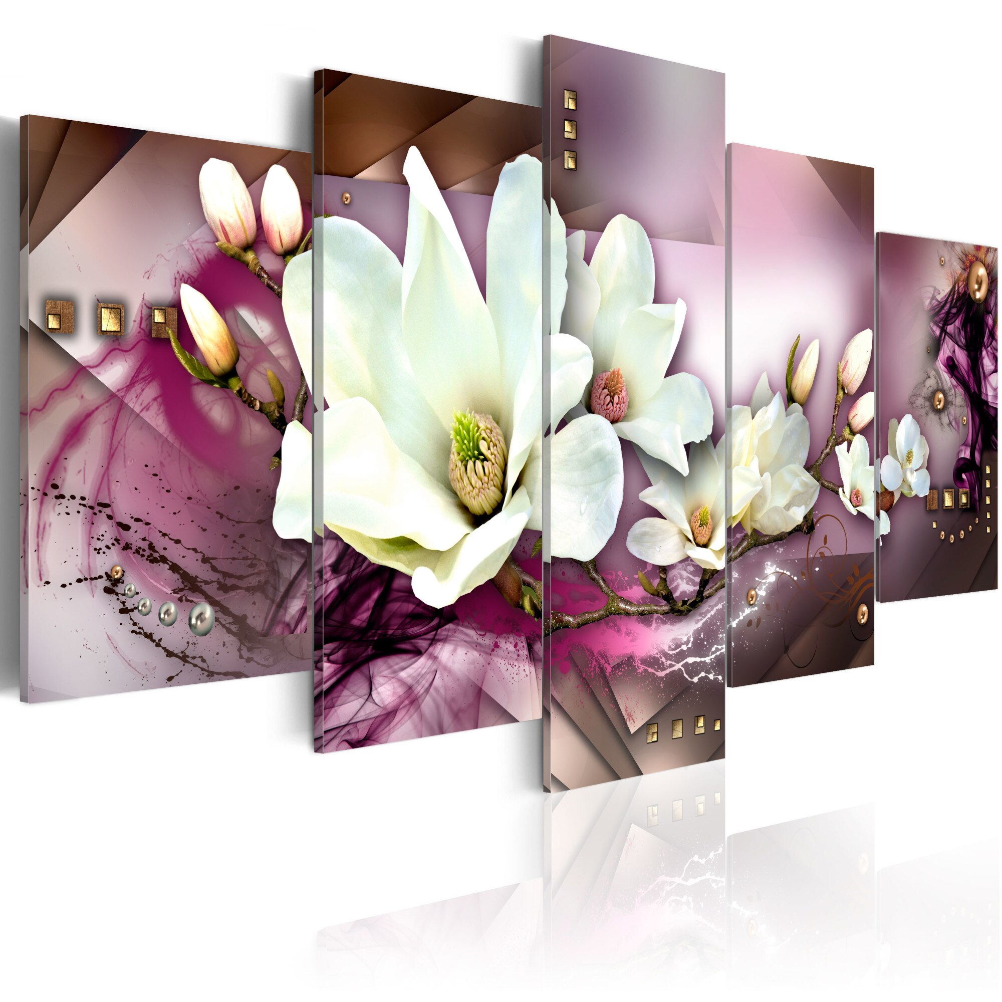 Tablou canvas 5 piese - Abstractarea magnetica cu o orhidee - 100x50 cm