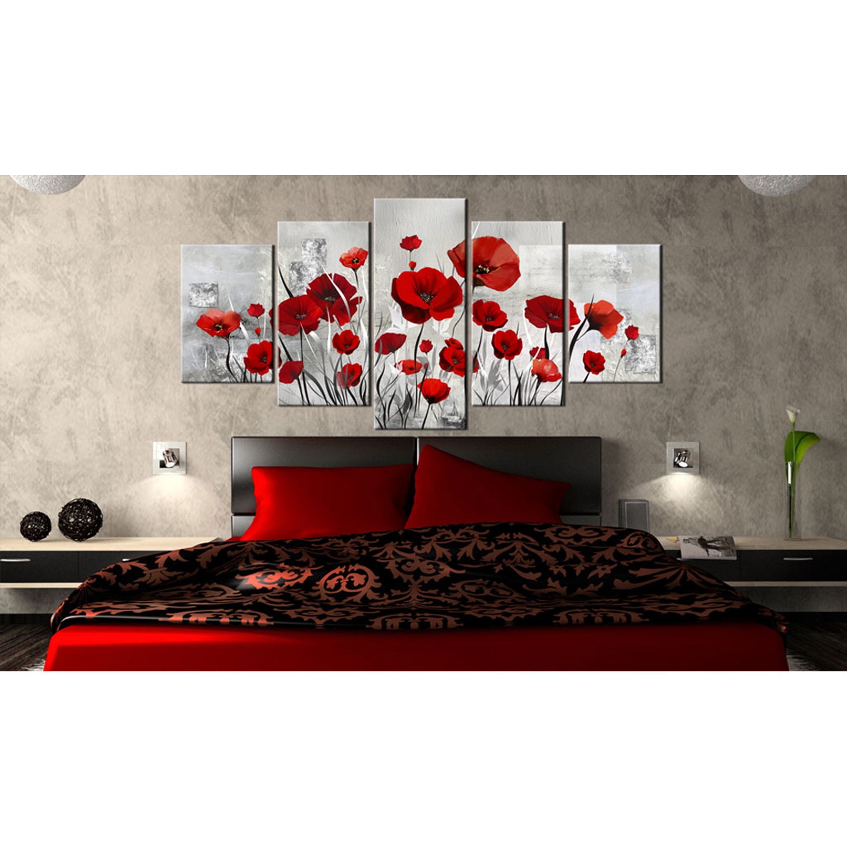 Tablou canvas 5 piese - Scarlet Cloud - 200x100 cm