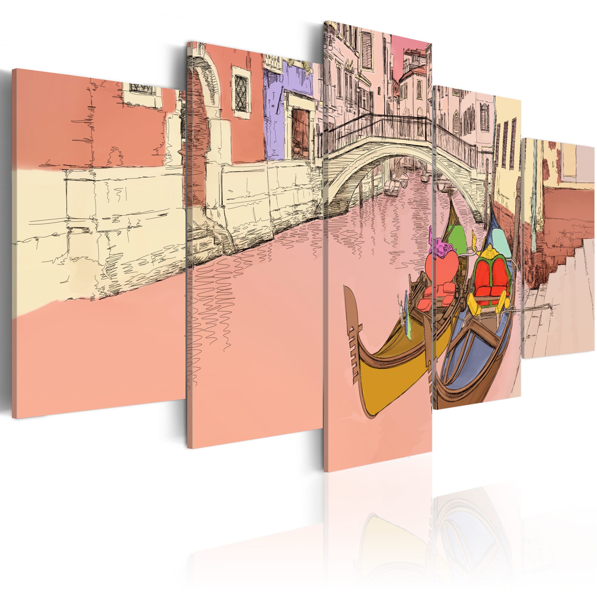 Tablou canvas 5 piese - Gondolele romantice - 200x100 cm