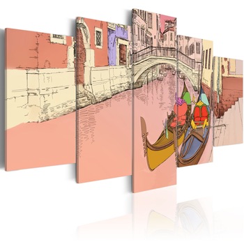 Tablou canvas 5 piese - Gondolele romantice - 200x100 cm Tablou canvas 5 piese - Gondolele romantice - 200x100 cm