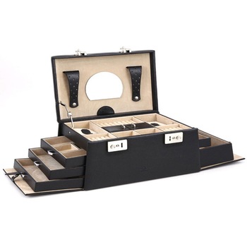 Caseta bijuterii Rubin, din piele naturala, de culoare neagra, WindRose Caseta bijuterii Rubin, din piele naturala, de culoare neagra, WindRose