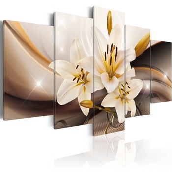Tablou canvas 5 piese - Lily stralucitoare - 200x100 cm Tablou canvas 5 piese - Lily stralucitoare - 200x100 cm