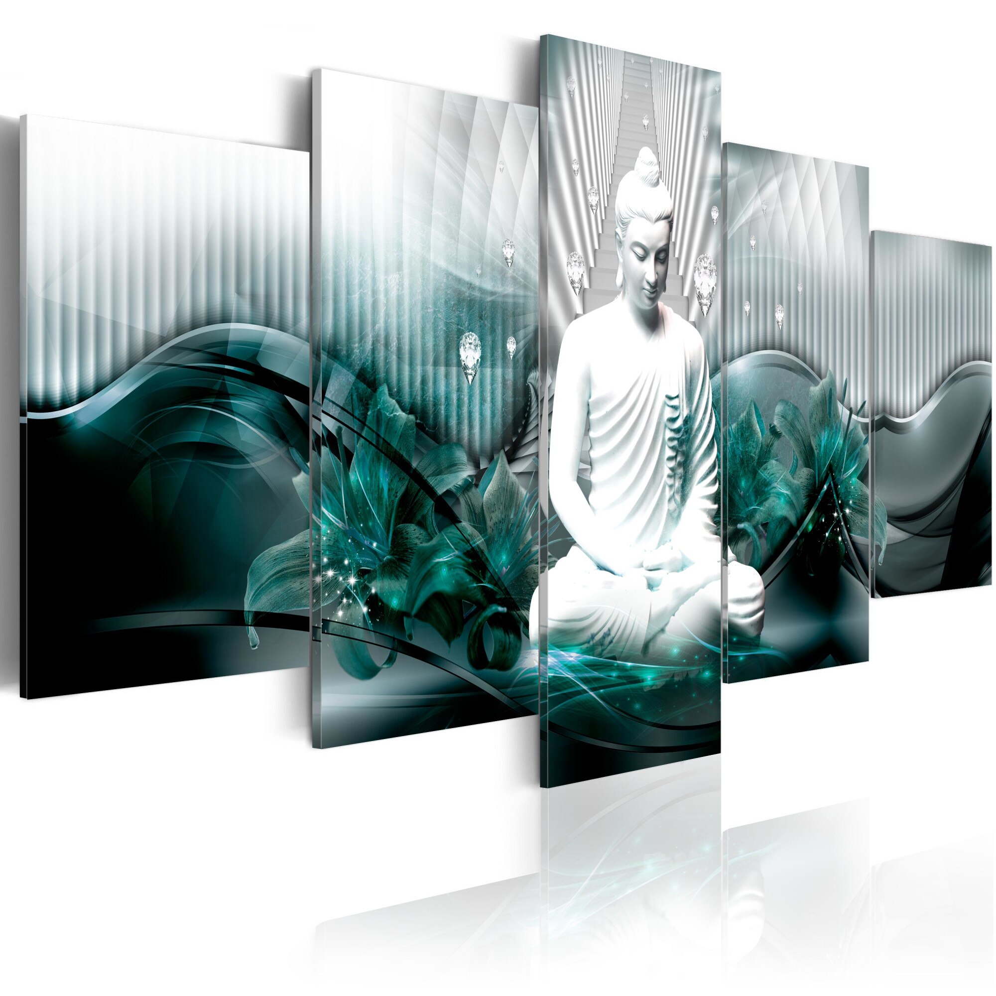 Tablou canvas 5 piese - Meditatia azura - 200x100 cm