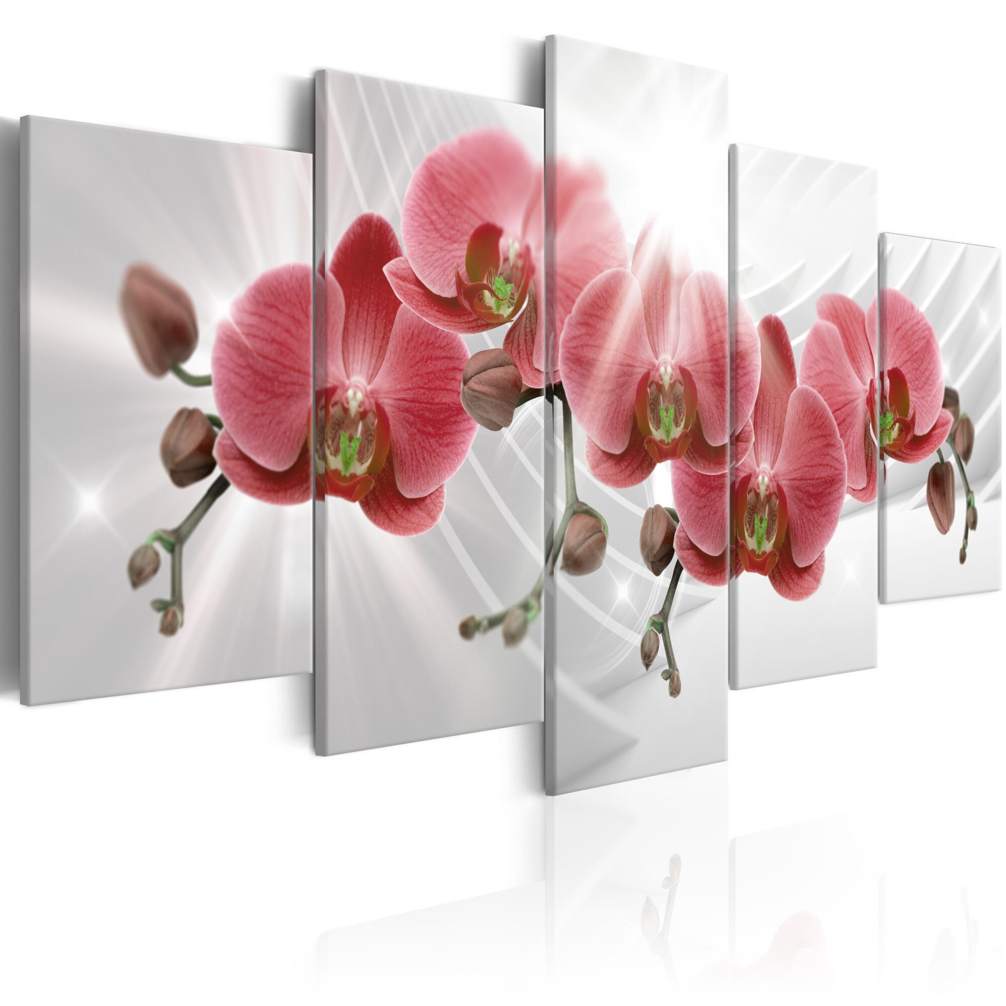 Tablou canvas 5 piese - Gradina abstracta: Red Orchis - 200x100 cm