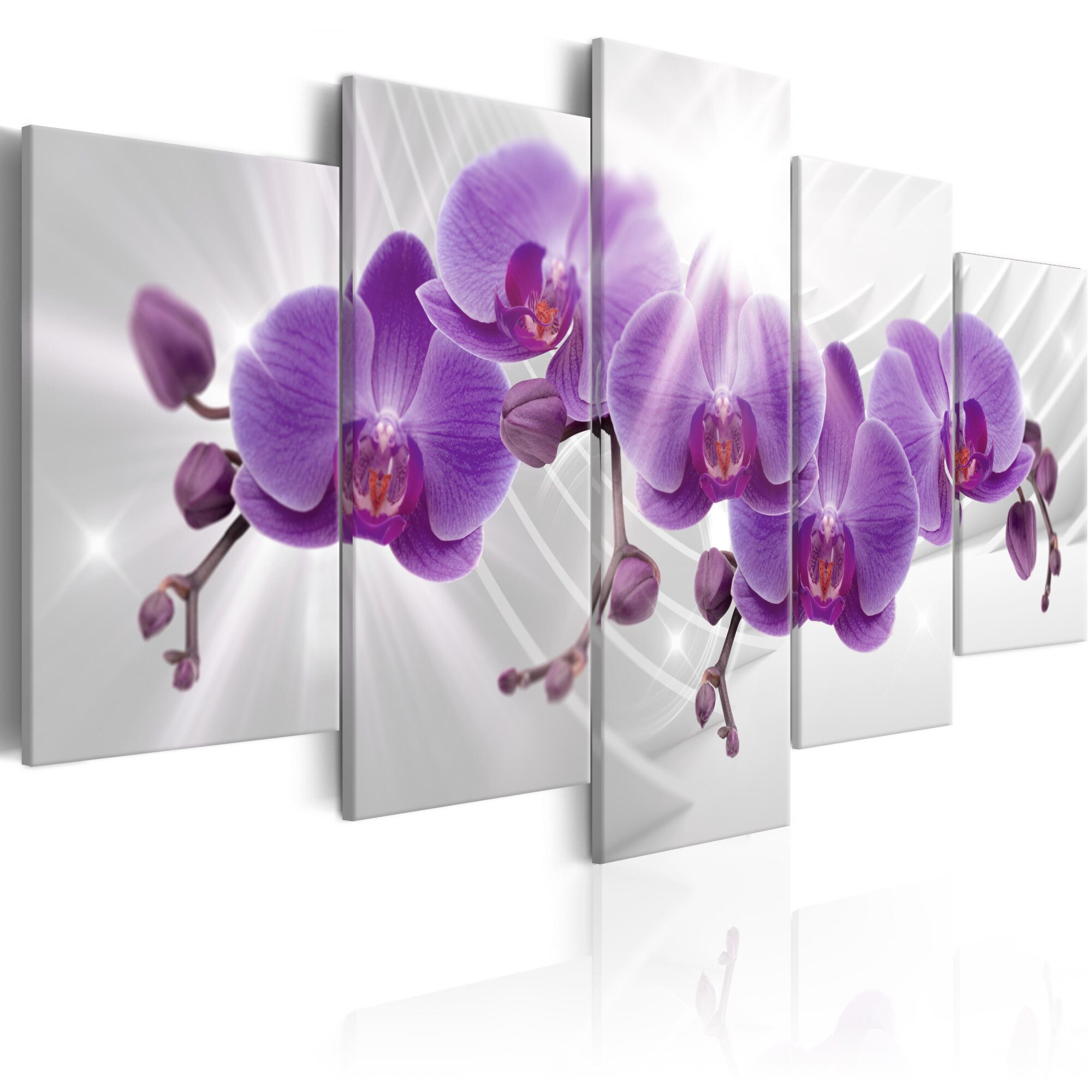 Tablou canvas 5 piese - Abstract Garden: Purple Orchis - 200x100 cm